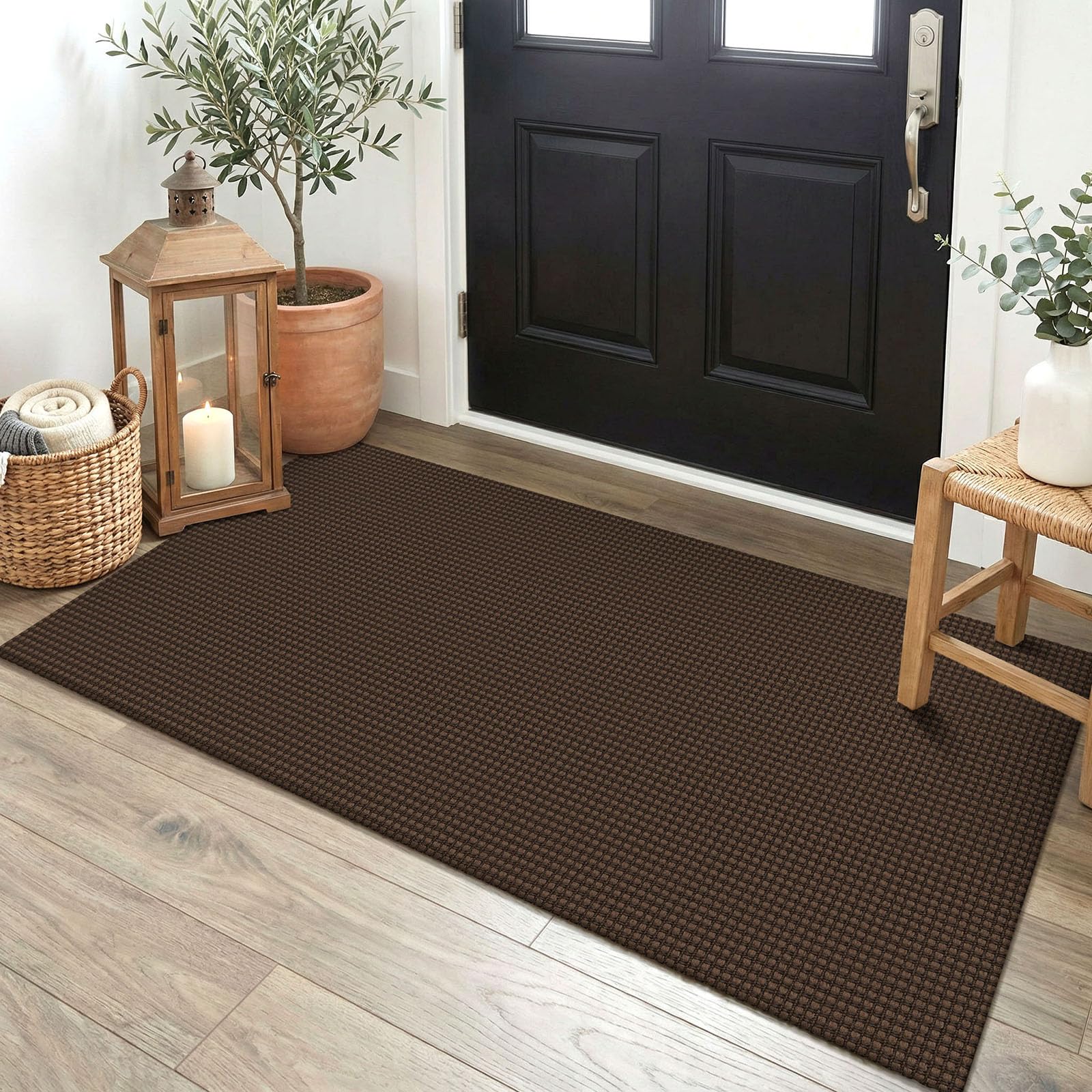 EARTHALL Woven Runner Rug 2x5 Ft Washable Runners for Hallways Cotton Non Slip Rubber Backed Kitchen Runner Braided Indoor Floor Carpet for Entryway, Hallway, Kitchen, Bedroom, Orange/Tan/Brown
