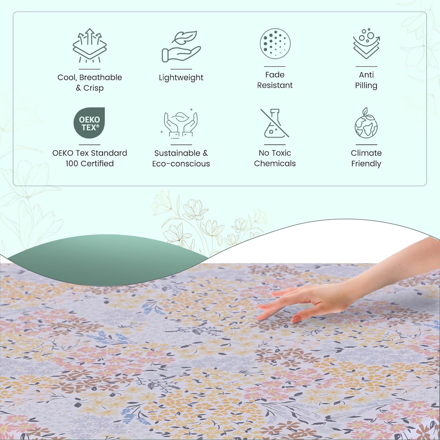 Feather & Stitch Softest 100% Cotton Sheets, 300 Thread Count Percale Weave Bedding, 16" Deep Pocket, Cooling Sheets, Breathable Bed Set, Hotel Premium Quality (Queen, Victorian Floral)