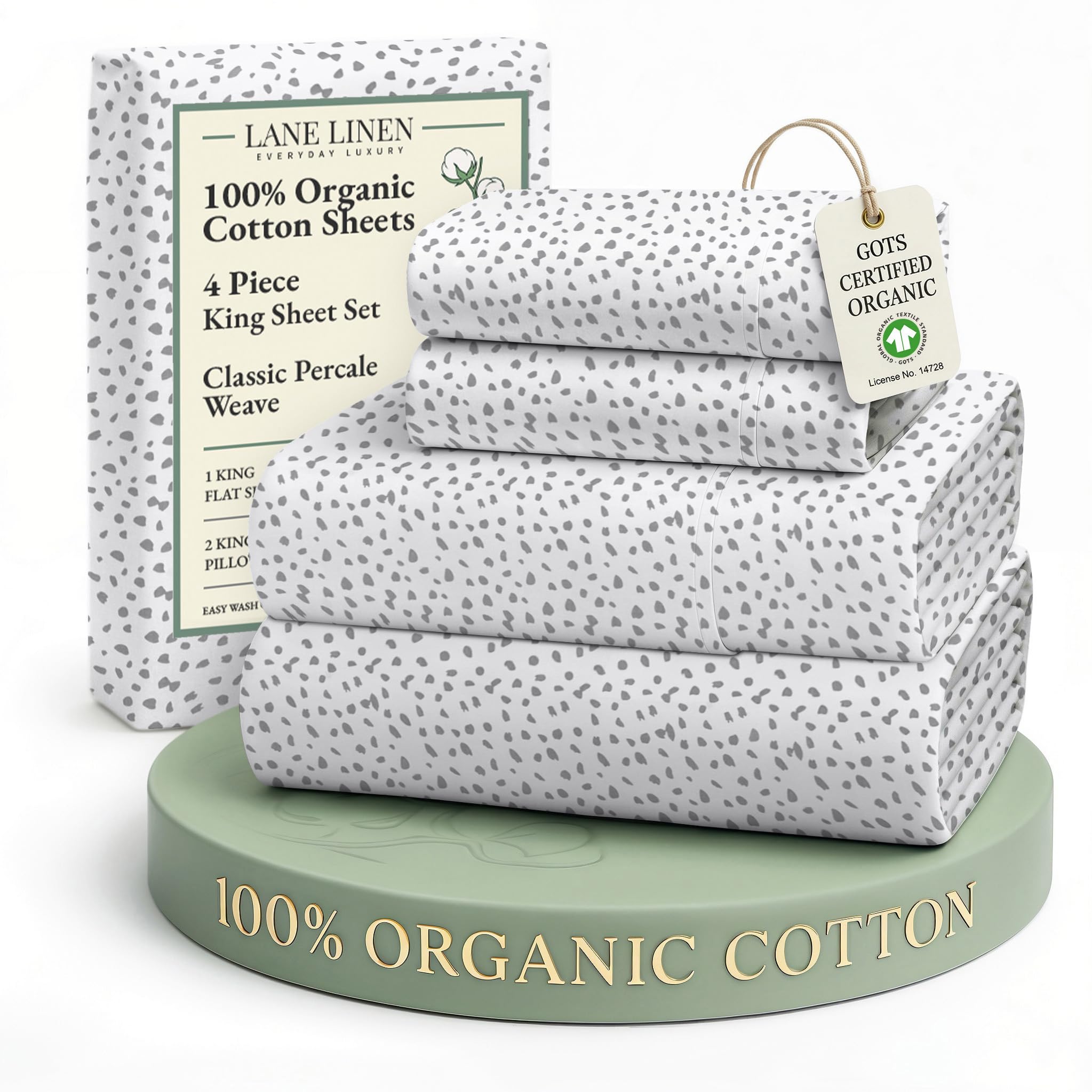 LANE LINEN 100% Organic Cotton Sheets Set Pure Long- Staple Percale Weave - Bedding for Bed Fits Mattress Upto 15" Deep Pocket (Queen Taupe)