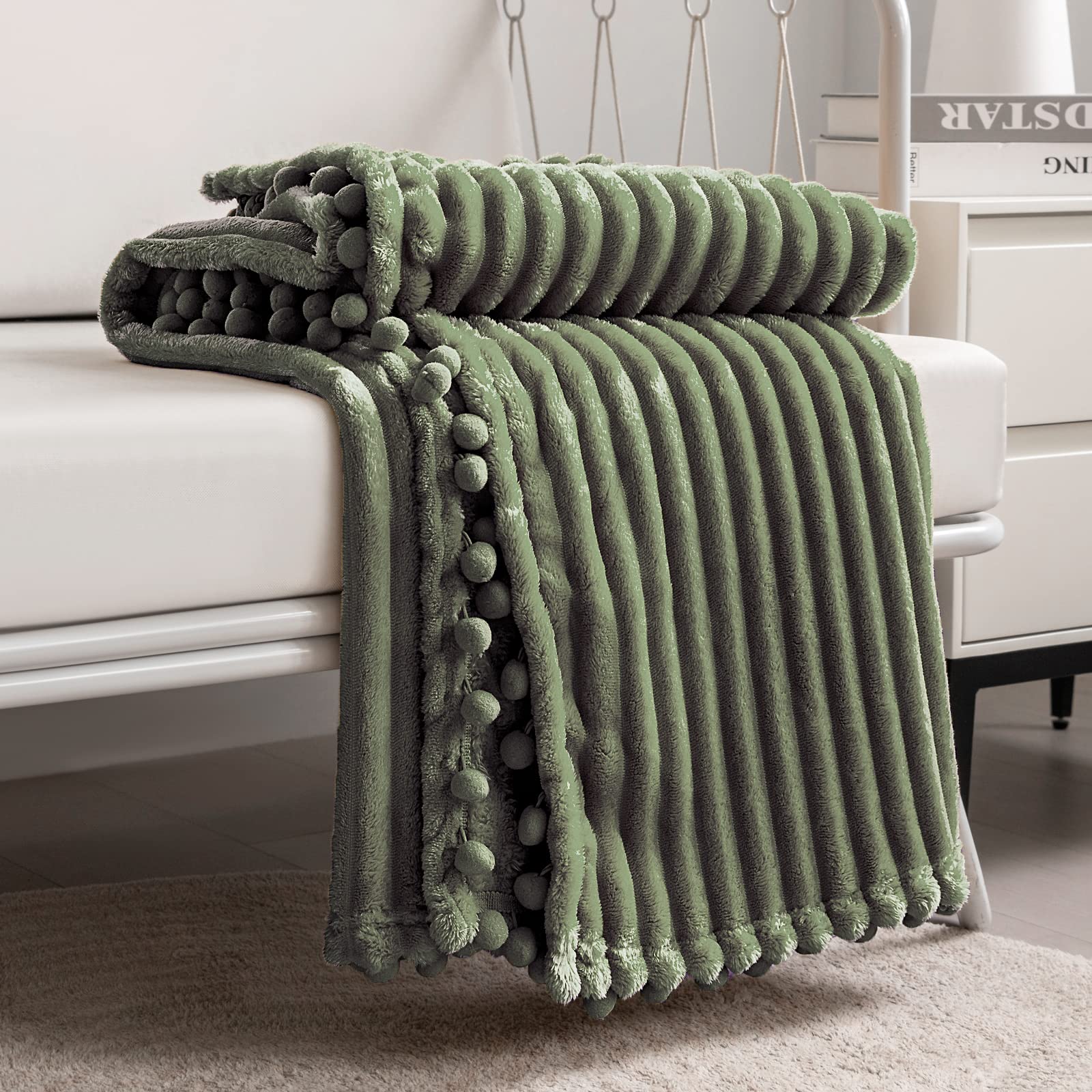DISSA Fleece Blanket Twin Size – 60x80, Coral - Soft, Plush, Fluffy, Fuzzy, Warm, Cozy – Perfect Throw for Couch, Bed, Sofa - with Pompom Fringe - Flannel Blanket