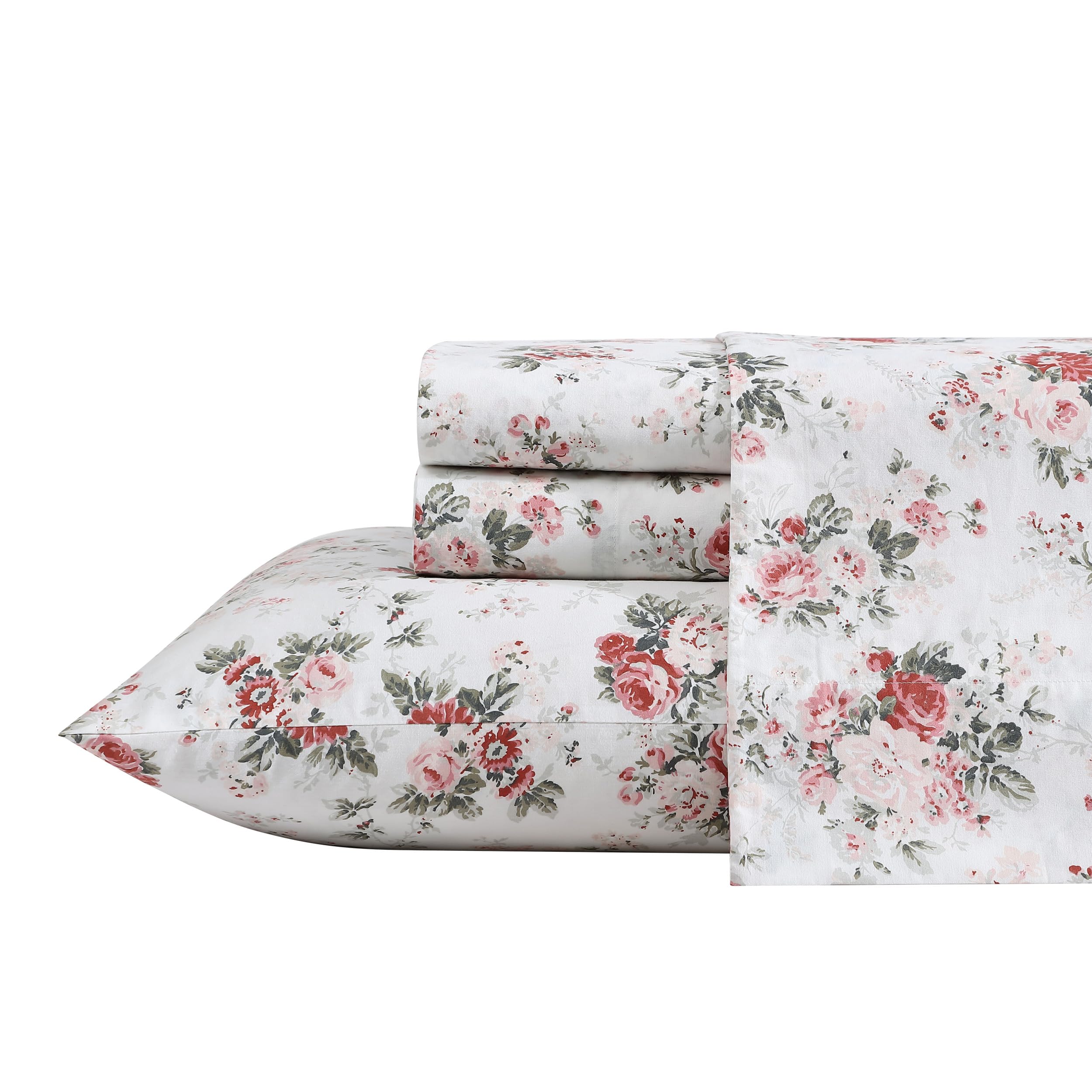 Laura Ashley - Queen Sheet Set, Crisp & Cool Sheets w/a Naturally Smooth Cotton Percale Feel, Deep Pocket, Bed Sheets with Matching Pillowcases & Fitted Sheet (Francesca Blue)