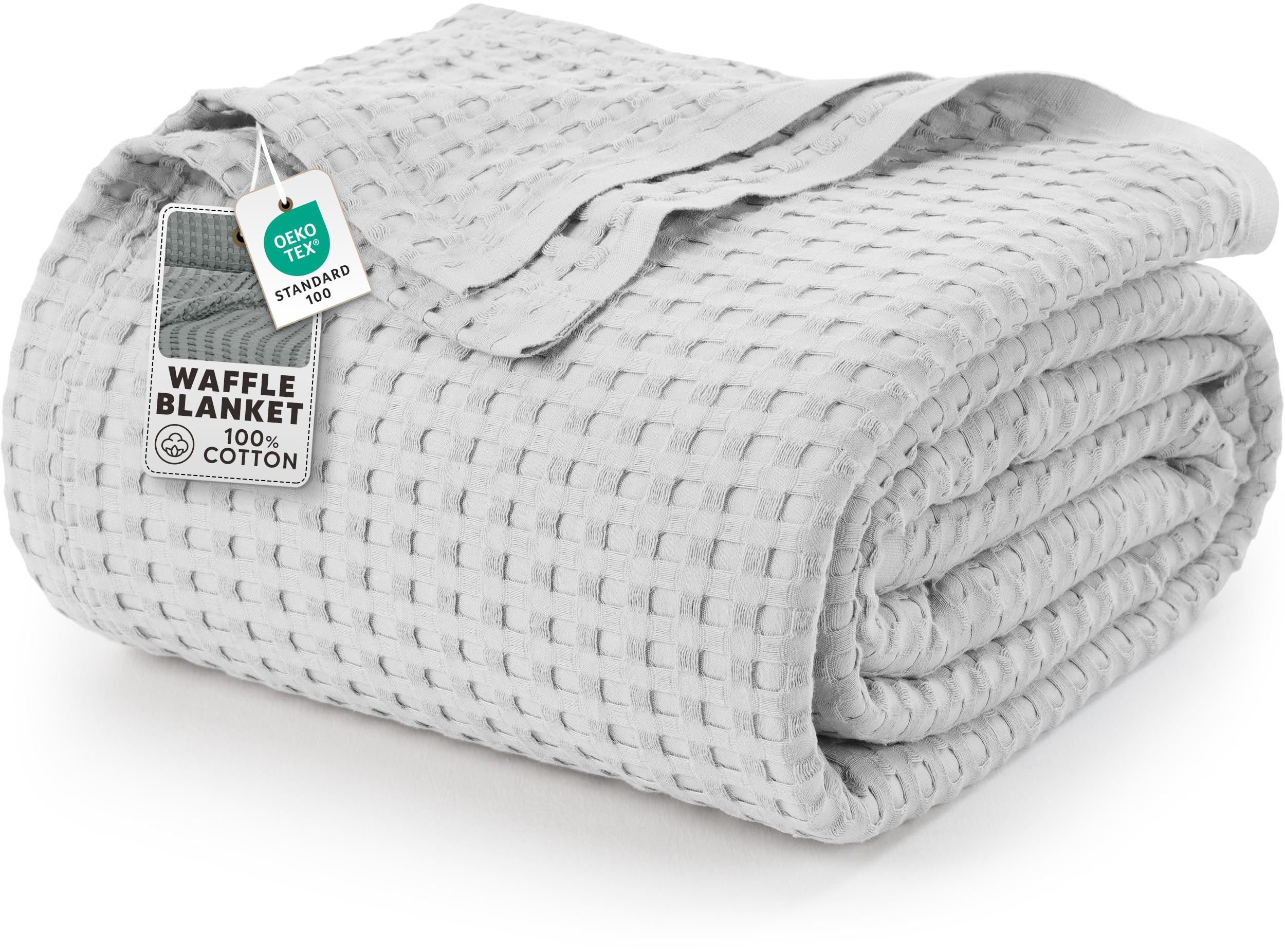 Utopia Bedding 100% Cotton Waffle Weave Blanket Queen Size for Bed - Lightweight, Breathable Summer Blankets Soft and Cozy, Gifts for Women Home Room Decor (White, 90x90 Inch)