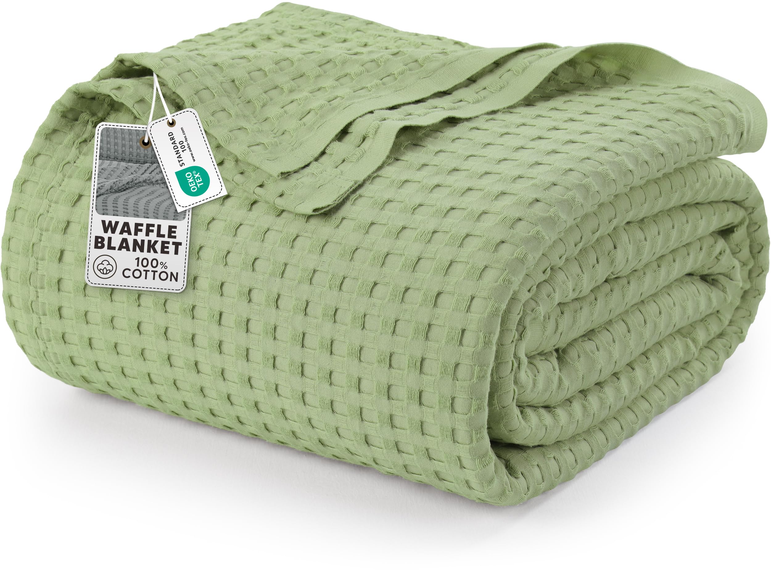 Utopia Bedding 100% Cotton Waffle Weave Blanket Queen Size for Bed - Lightweight, Breathable Summer Blankets Soft and Cozy, Gifts for Women Home Room Decor (White, 90x90 Inch)