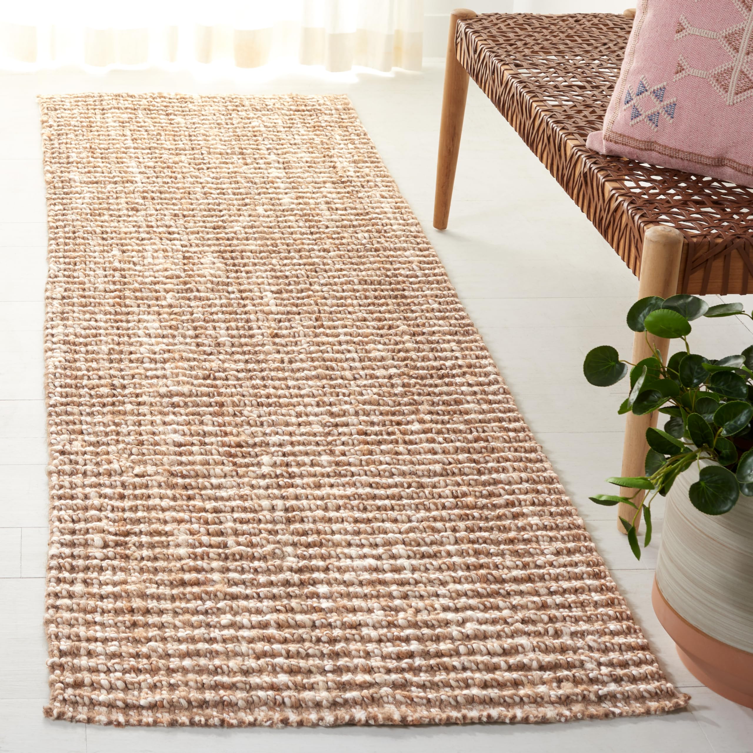 SAFAVIEH Natural Fiber Collection Runner Rug - 2'6" x 6', Natural Brown, Handmade Jute, Farmhouse Style, Chunky Textured Thick Pile (NF447A)