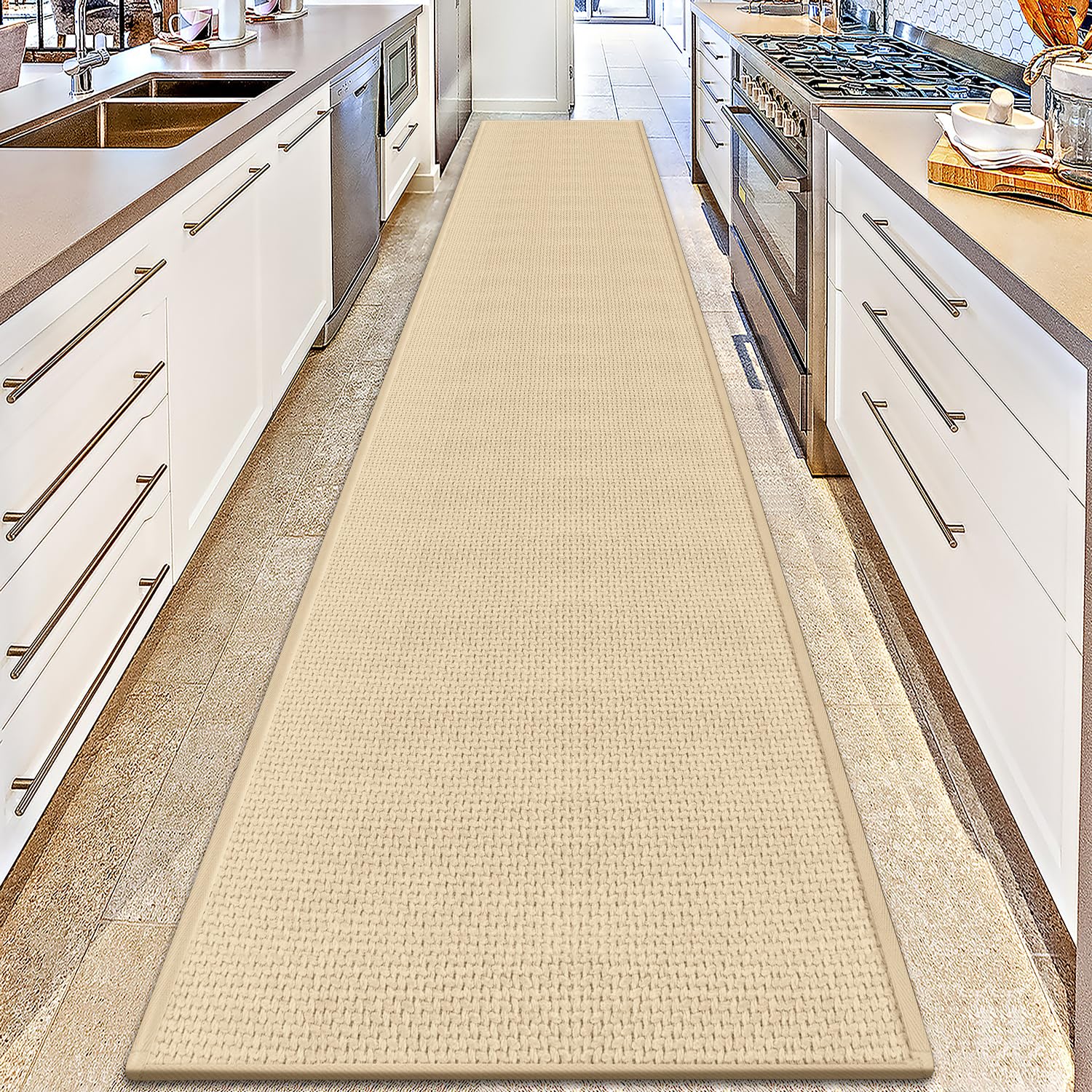 GOYLSER 10 ft Washable Runner Rug Jute Carpet Runner for Hallway, Non Slip Bath Rug Runner Mat, Beige Indoor Runner Rugs for Entryway