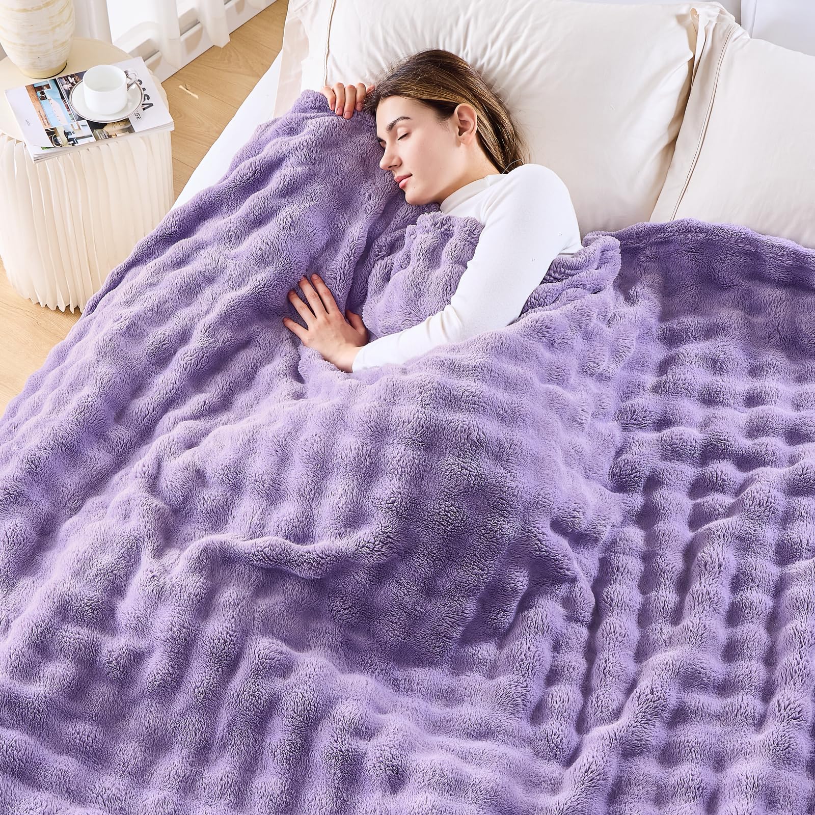 NEWCOSPLAY Throw Blanket for Couch Coral Pink Super Soft Flannel Fleece 3D Bubble Lightweight Bed Blanket All Season Use (Coral Pink, Throw(50"x60"))