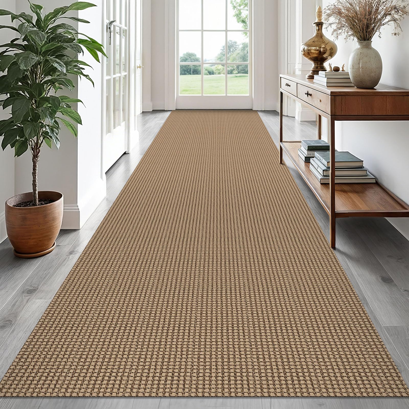 EARTHALL Woven Runner Rug 2x5 Ft Washable Runners for Hallways Cotton Non Slip Rubber Backed Kitchen Runner Braided Indoor Floor Carpet for Entryway, Hallway, Kitchen, Bedroom, Orange/Tan/Brown