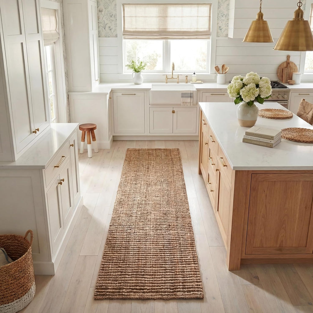 SAFAVIEH Natural Fiber Collection Runner Rug - 2'6" x 6', Natural Brown, Handmade Jute, Farmhouse Style, Chunky Textured Thick Pile (NF447A)
