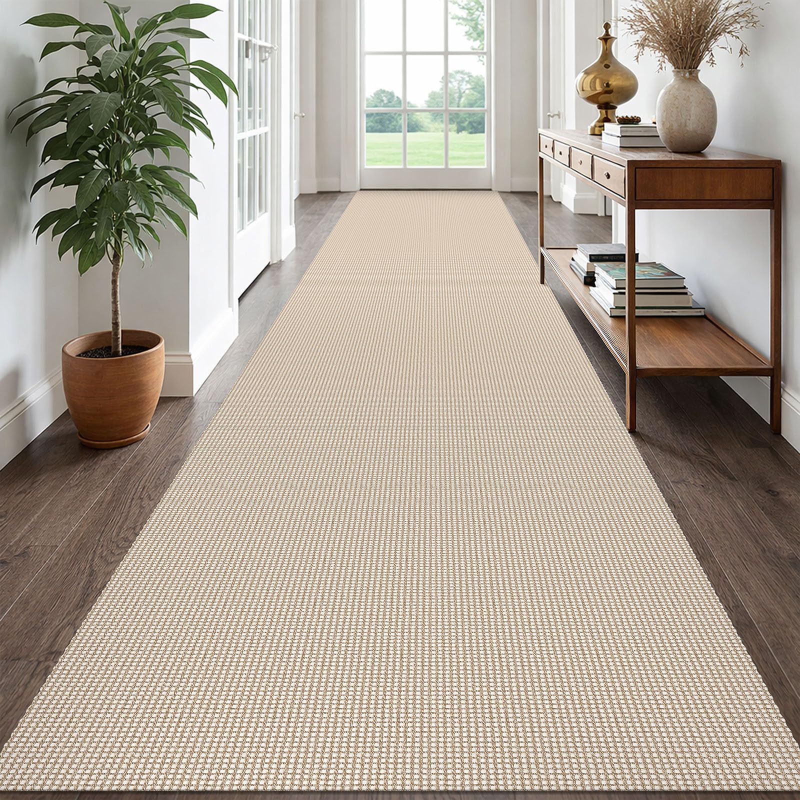 EARTHALL Woven Runner Rug 2x5 Ft Washable Runners for Hallways Cotton Non Slip Rubber Backed Kitchen Runner Braided Indoor Floor Carpet for Entryway, Hallway, Kitchen, Bedroom, Orange/Tan/Brown