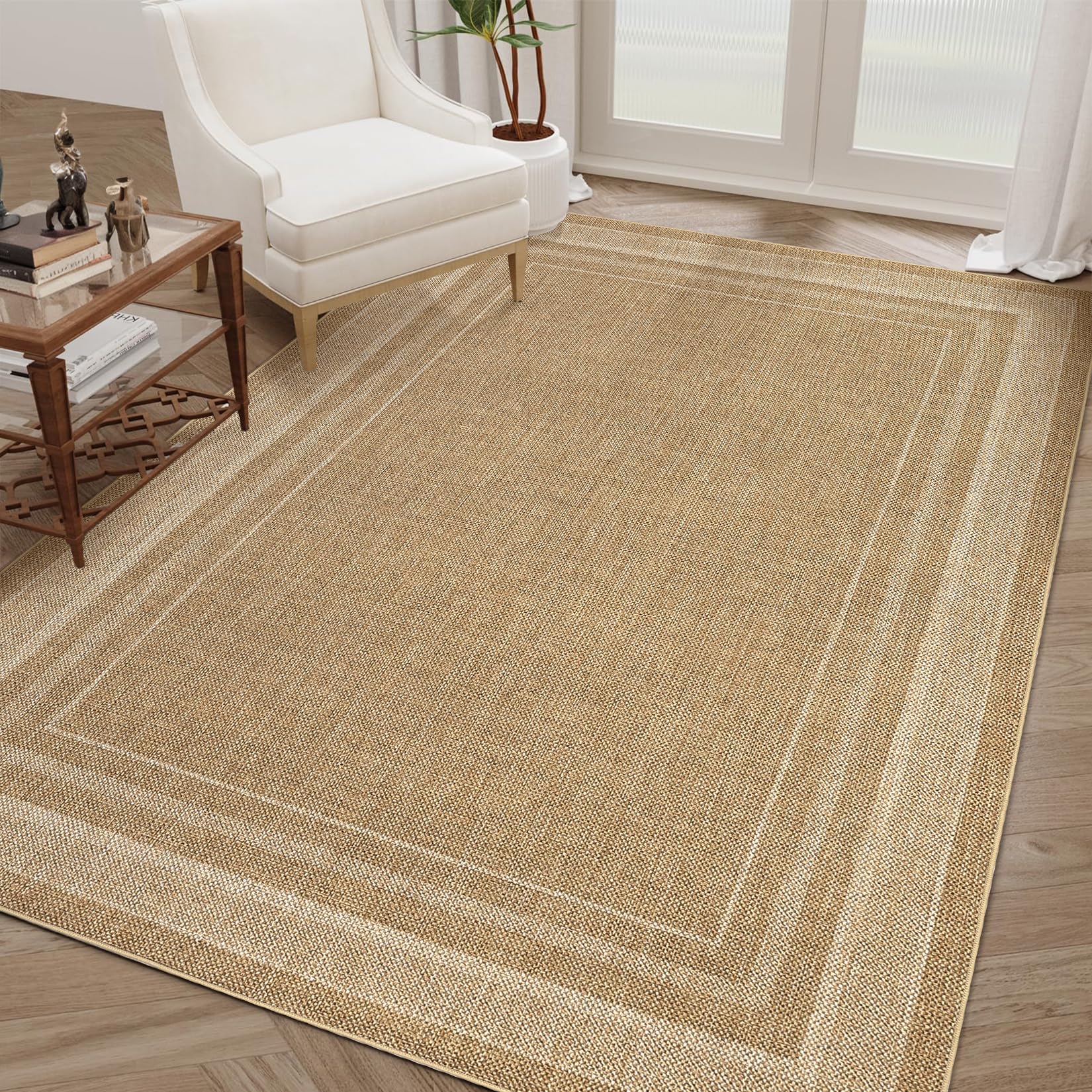 2x6 Runner Rug for Hallway Modern Solid Washable Kitchen Rugs Non Slip Outdoor Patio Runner Rugs Indoor Outdoor Easy Jute Rug Neutral Easy Jute Runners for Porch Entryway Living Room Bedroom, Natural
