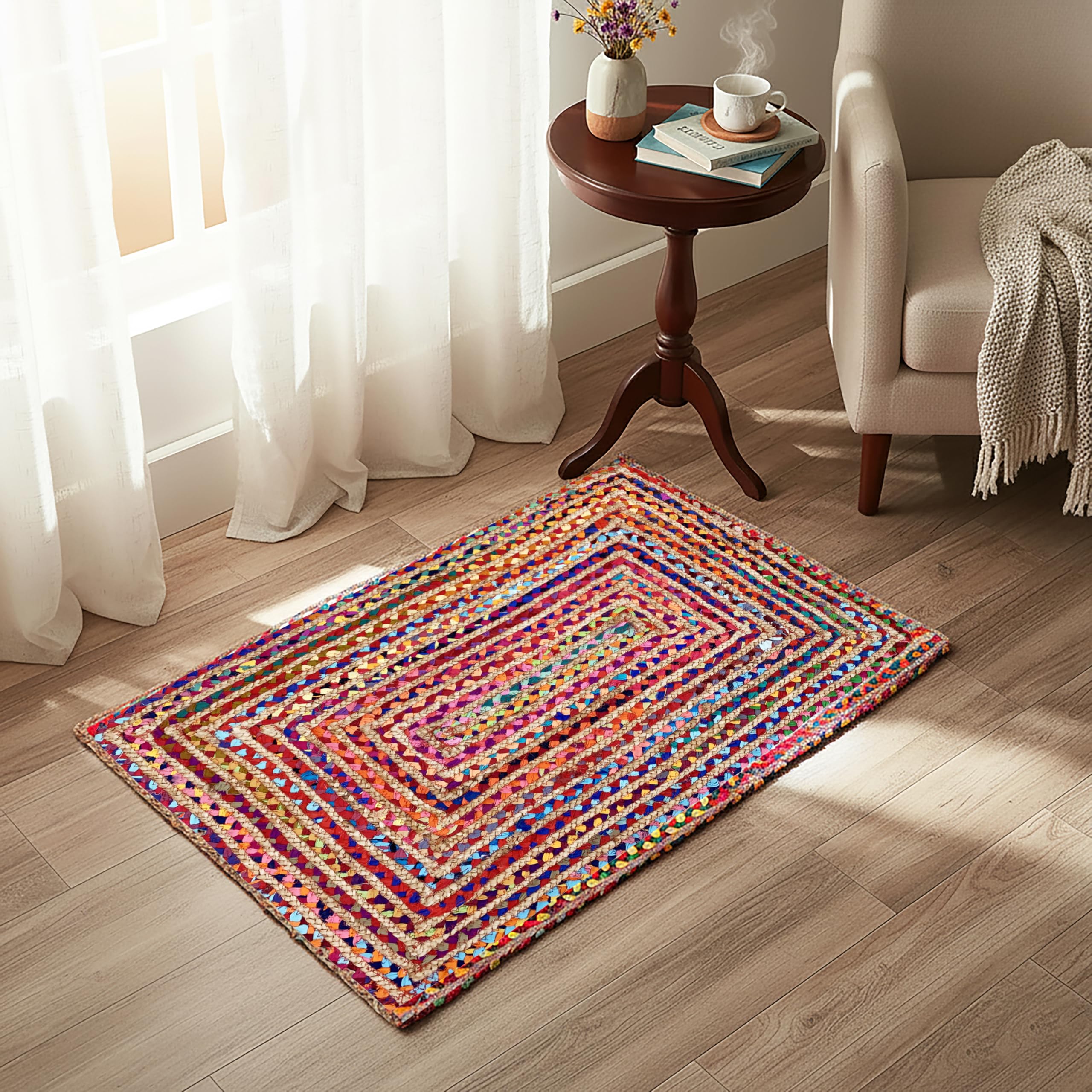 Jute Braided Runner Rug, Natural - 2x6 Feet, Farmhouse Hand Woven Coastal Runners for Hallways, Kitchen, Bedroom, Entry Door | Neutral Boho Beige Floor Carpet for Nursery, Balcony - 24x72 Inches