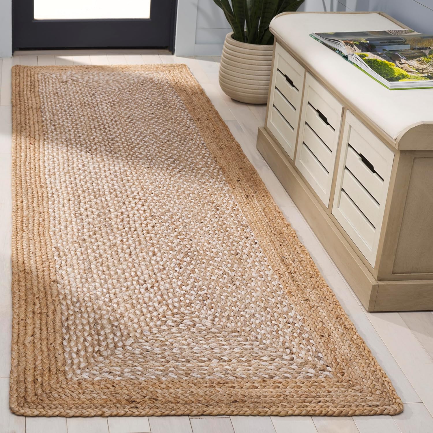 SAFAVIEH Natural Fiber Collection Runner Rug - 2'6" x 10', Natural & Ivory, Handmade Farmhouse Boho Coastal Rustic Jute, Ideal for High Traffic Areas in Living Room, Bedroom (NF885B)