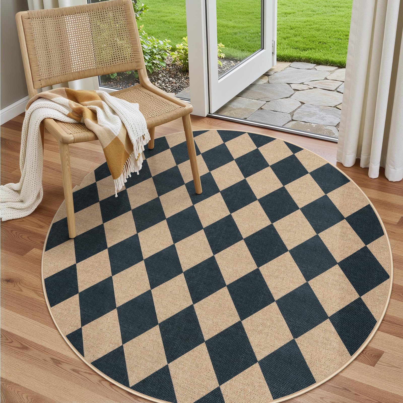 Lahome Colette Checkered Easy Jute Runner Rug, 2x8 Hallway Kitchen Runner Rug Non Slip Washable Outdoor Carpet for Entryway Indoor, Checkerboard Black Indoor Outdoor Carpet for Hallway 8ft Entry