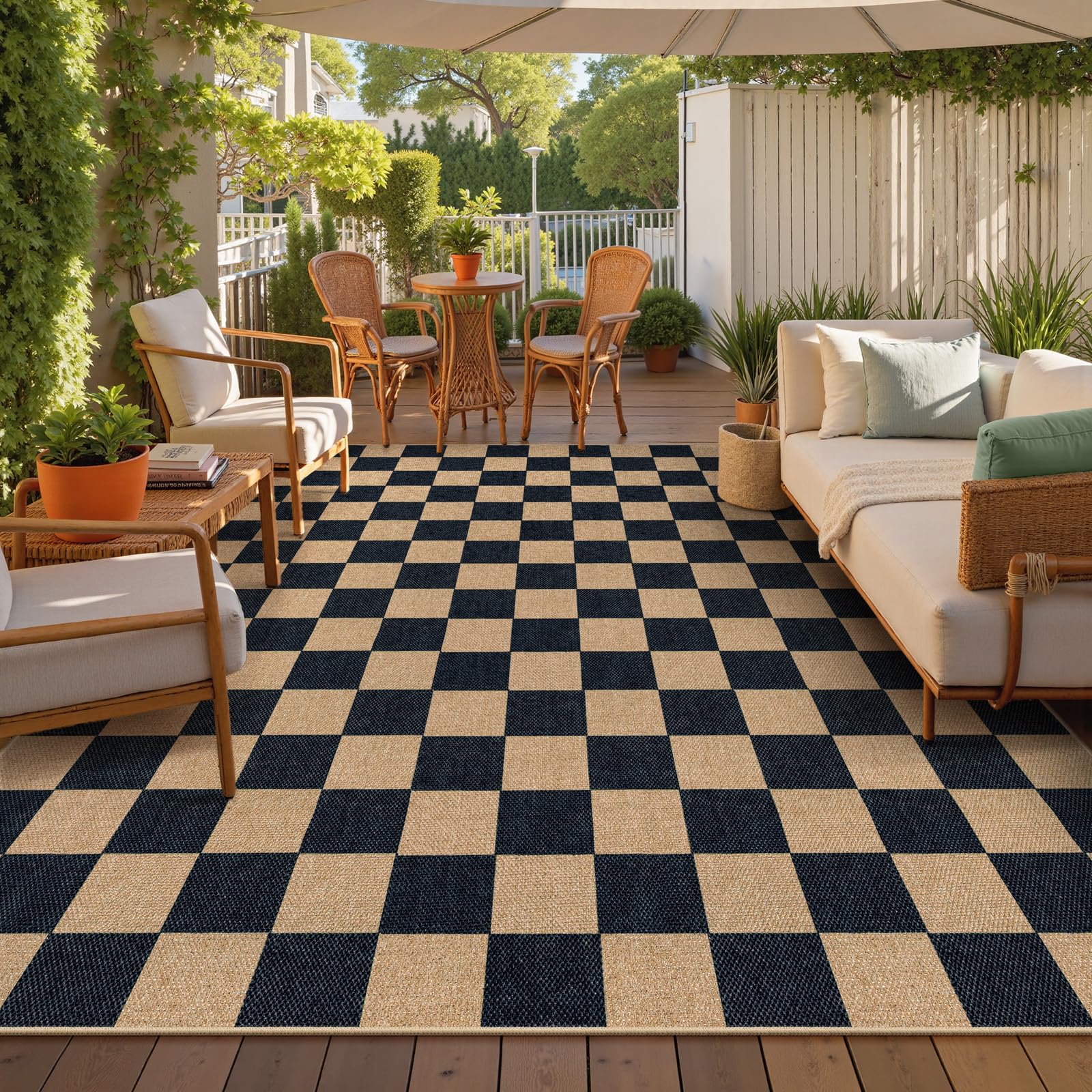 Lahome Colette Checkered Easy Jute Runner Rug, 2x8 Hallway Kitchen Runner Rug Non Slip Washable Outdoor Carpet for Entryway Indoor, Checkerboard Black Indoor Outdoor Carpet for Hallway 8ft Entry