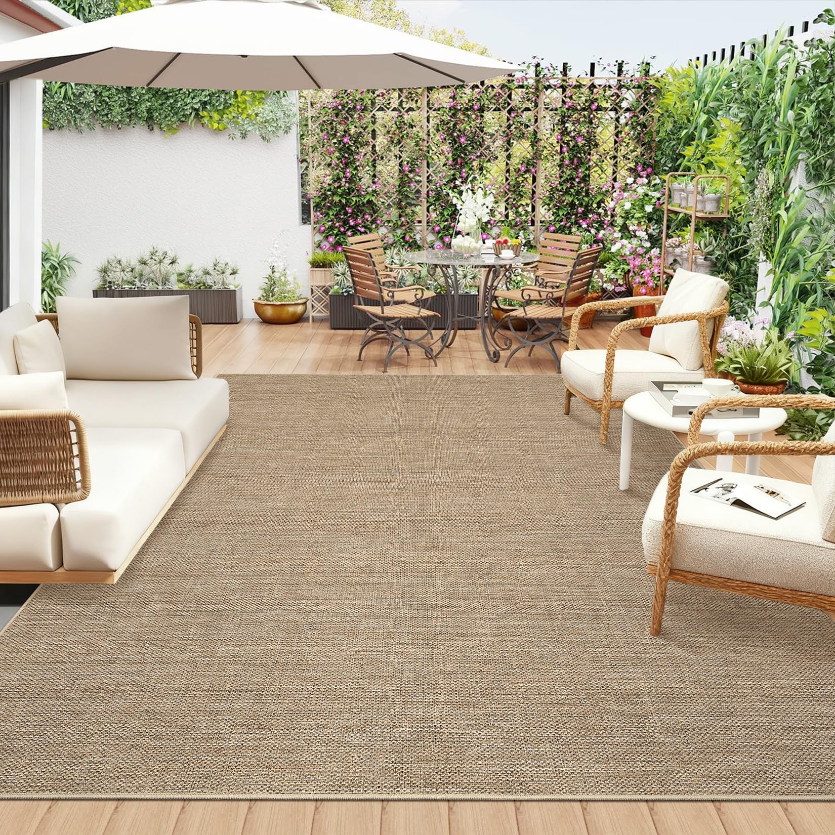 2x6 Runner Rug for Hallway Modern Solid Washable Kitchen Rugs Non Slip Outdoor Patio Runner Rugs Indoor Outdoor Easy Jute Rug Neutral Easy Jute Runners for Porch Entryway Living Room Bedroom, Natural