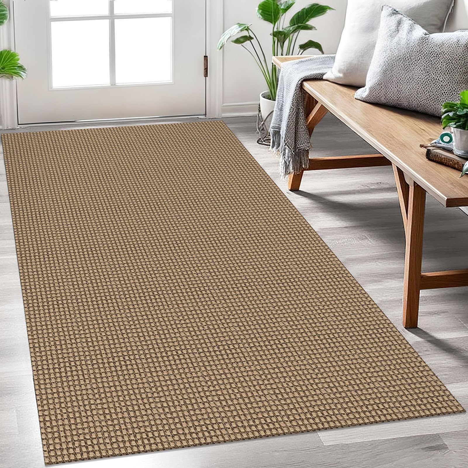 EARTHALL Woven Runner Rug 2x5 Ft Washable Runners for Hallways Cotton Non Slip Rubber Backed Kitchen Runner Braided Indoor Floor Carpet for Entryway, Hallway, Kitchen, Bedroom, Orange/Tan/Brown