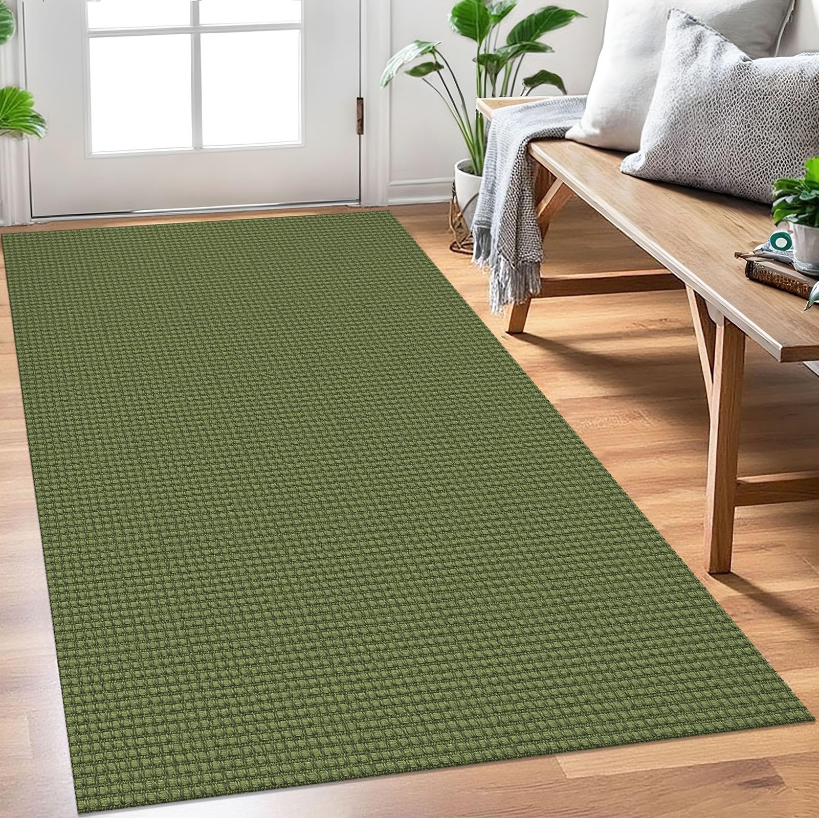 EARTHALL Woven Runner Rug 2x5 Ft Washable Runners for Hallways Cotton Non Slip Rubber Backed Kitchen Runner Braided Indoor Floor Carpet for Entryway, Hallway, Kitchen, Bedroom, Orange/Tan/Brown
