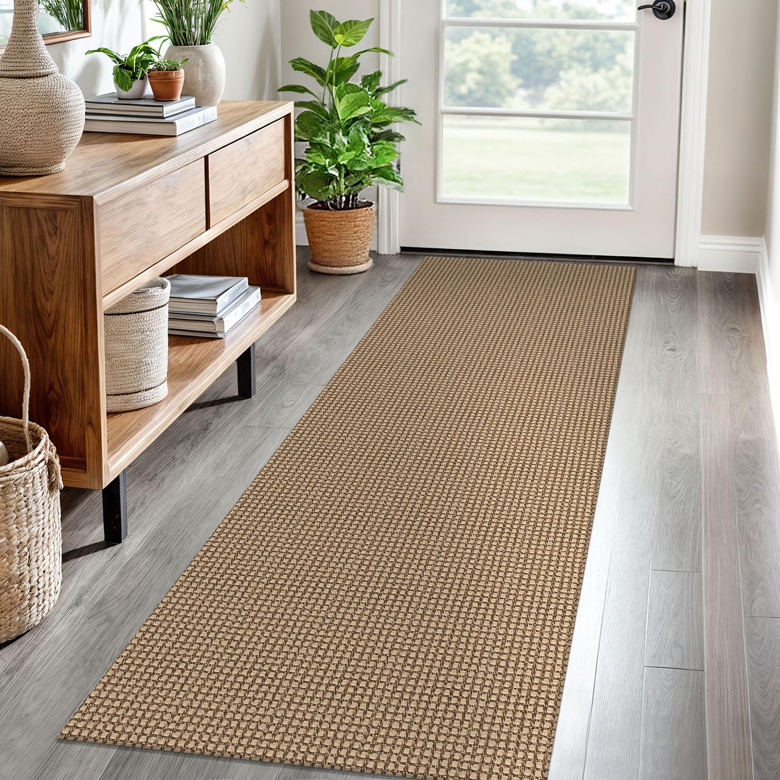 EARTHALL Woven Runner Rug 2x5 Ft Washable Runners for Hallways Cotton Non Slip Rubber Backed Kitchen Runner Braided Indoor Floor Carpet for Entryway, Hallway, Kitchen, Bedroom, Orange/Tan/Brown