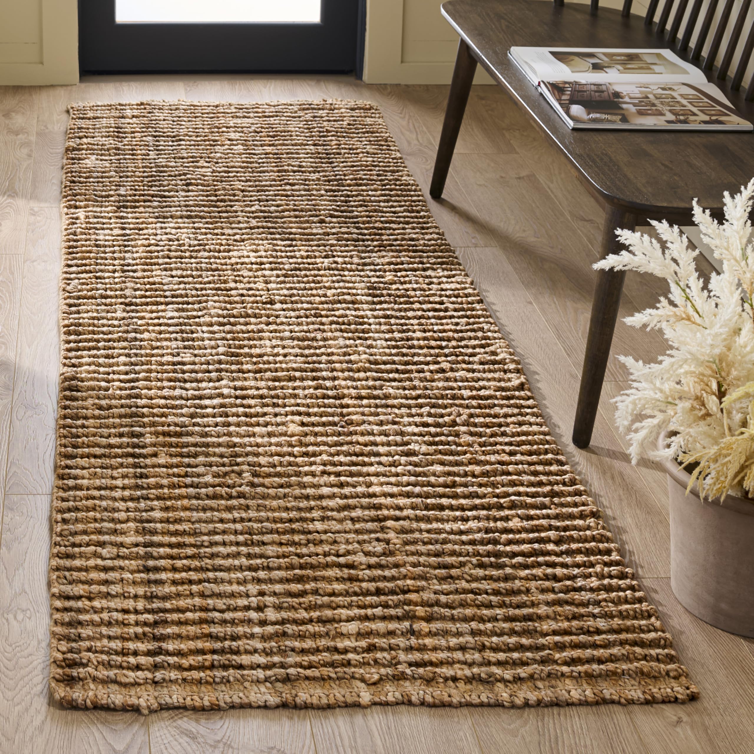 SAFAVIEH Natural Fiber Collection Runner Rug - 2'6" x 6', Natural Brown, Handmade Jute, Farmhouse Style, Chunky Textured Thick Pile (NF447A)