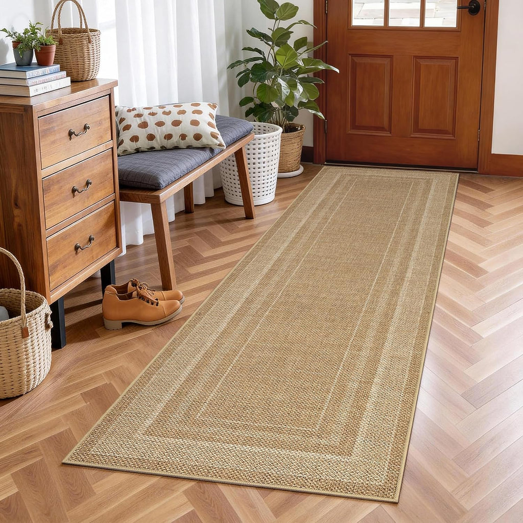2x6 Runner Rug for Hallway Modern Solid Washable Kitchen Rugs Non Slip Outdoor Patio Runner Rugs Indoor Outdoor Easy Jute Rug Neutral Easy Jute Runners for Porch Entryway Living Room Bedroom, Natural