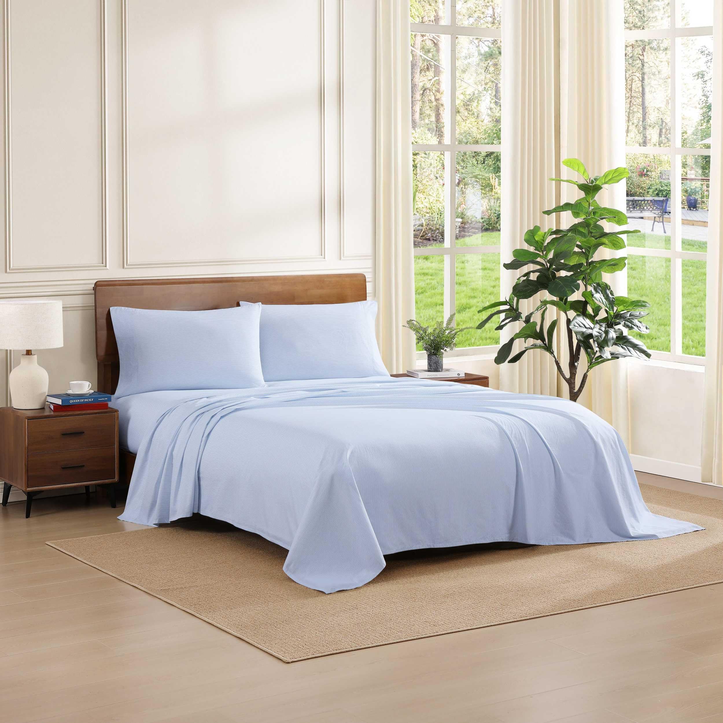 Tommy Hilfiger - Queen Bed Sheets, Crisp & Cool Cotton Percale Bedding with Matching Pillowcases, Lightweight Bed Set, Oeko-Tex Certified (Effortless Stripe Beige)