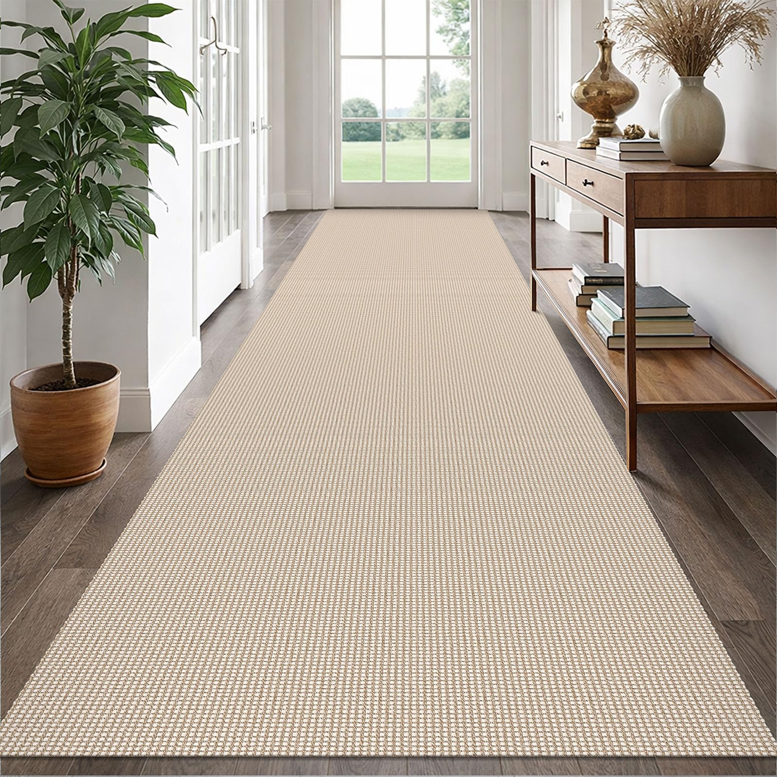 EARTHALL Woven Runner Rug 2x5 Ft Washable Runners for Hallways Cotton Non Slip Rubber Backed Kitchen Runner Braided Indoor Floor Carpet for Entryway, Hallway, Kitchen, Bedroom, Orange/Tan/Brown