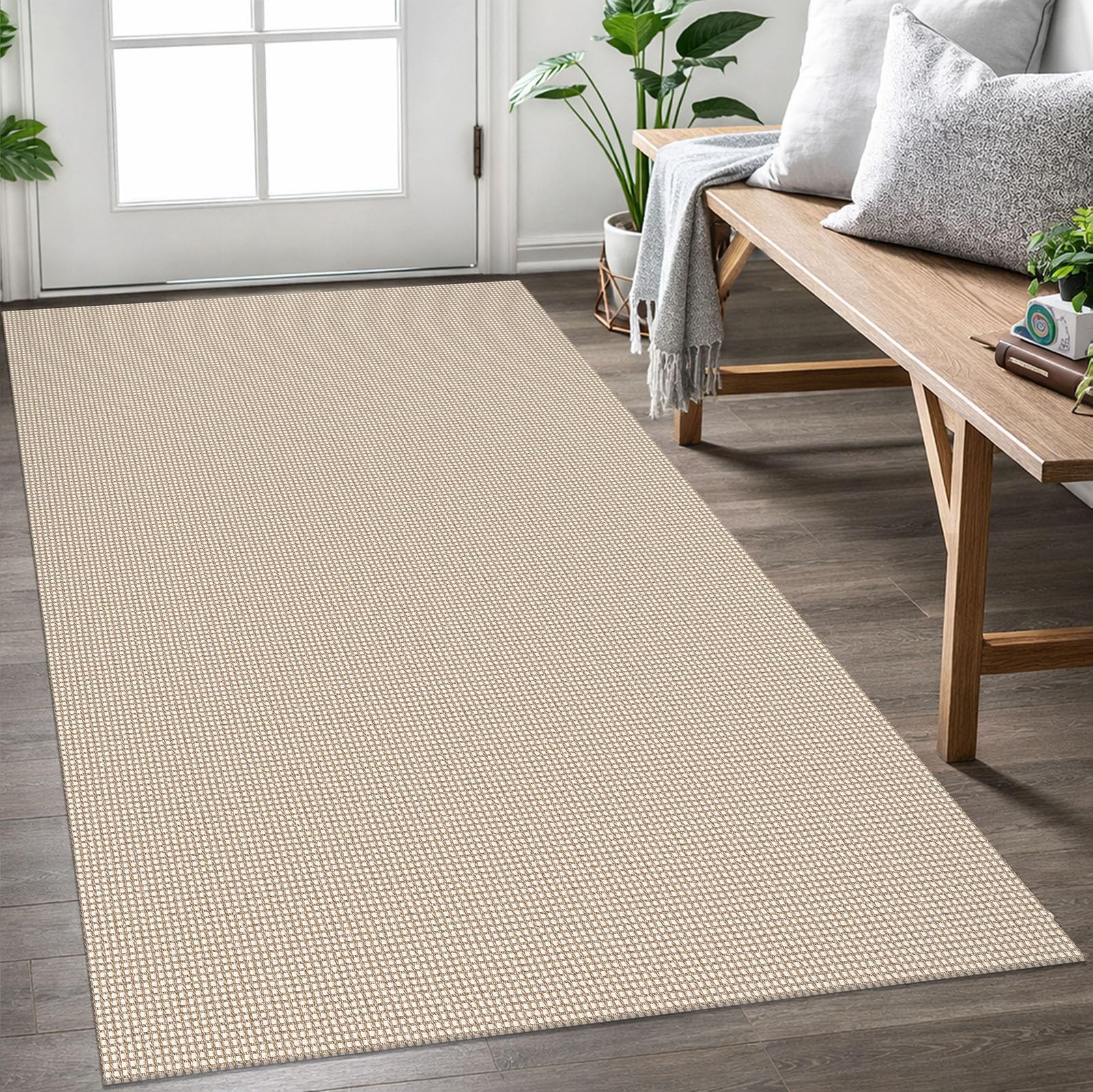EARTHALL Woven Runner Rug 2x5 Ft Washable Runners for Hallways Cotton Non Slip Rubber Backed Kitchen Runner Braided Indoor Floor Carpet for Entryway, Hallway, Kitchen, Bedroom, Orange/Tan/Brown
