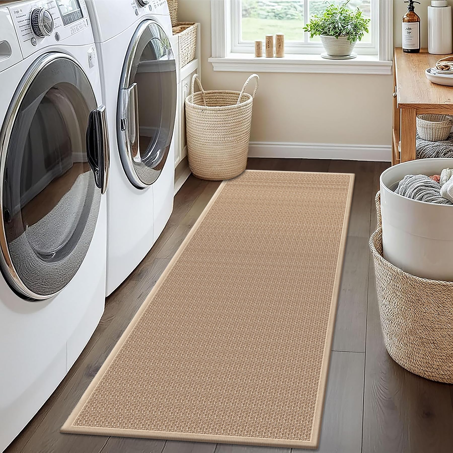 GOYLSER 10 ft Washable Runner Rug Jute Carpet Runner for Hallway, Non Slip Bath Rug Runner Mat, Beige Indoor Runner Rugs for Entryway