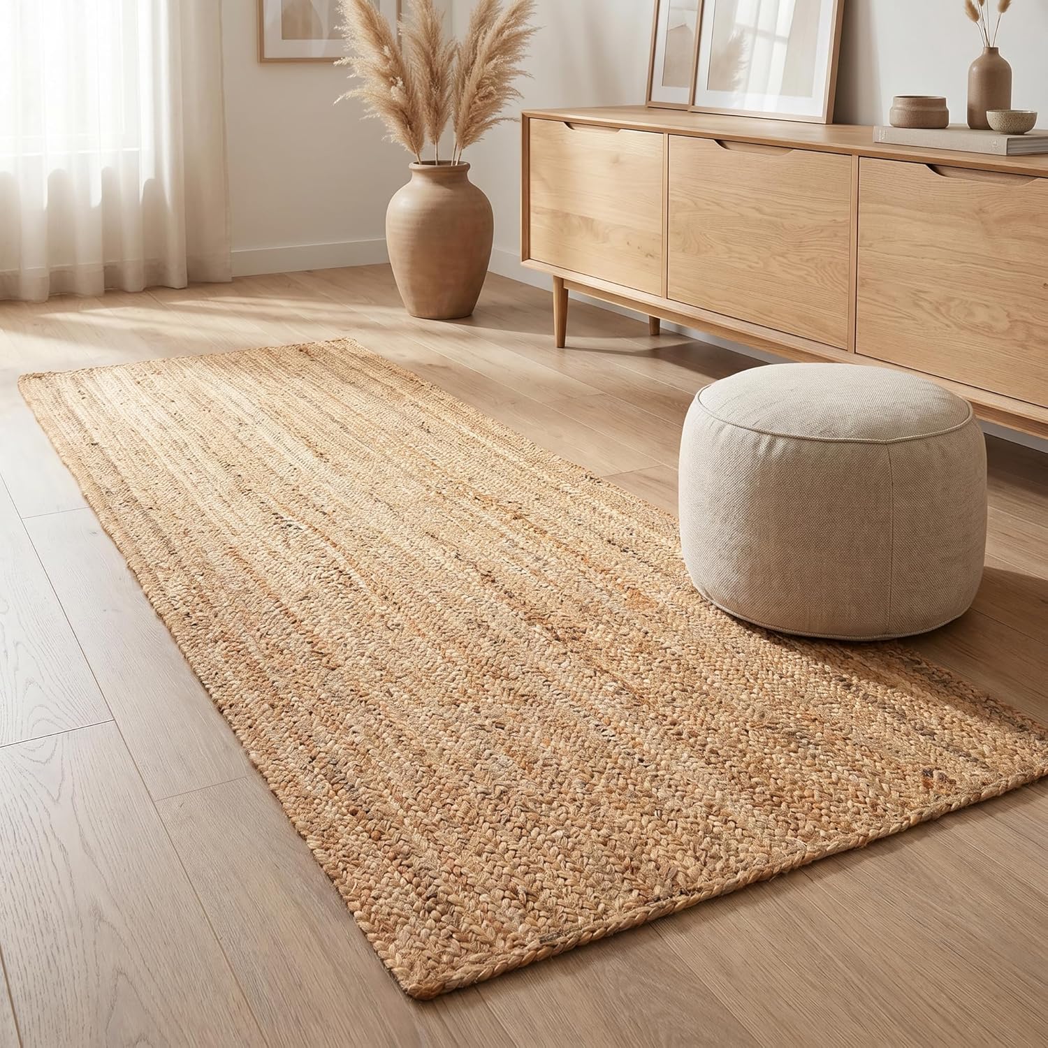Jute Braided Runner Rug, Natural - 2x6 Feet, Farmhouse Hand Woven Coastal Runners for Hallways, Kitchen, Bedroom, Entry Door | Neutral Boho Beige Floor Carpet for Nursery, Balcony - 24x72 Inches