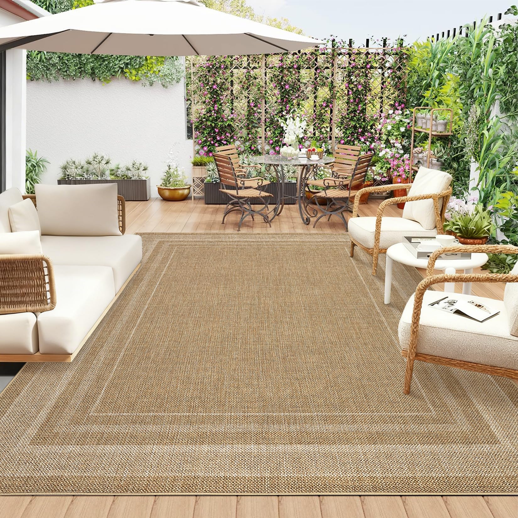 2x6 Runner Rug for Hallway Modern Solid Washable Kitchen Rugs Non Slip Outdoor Patio Runner Rugs Indoor Outdoor Easy Jute Rug Neutral Easy Jute Runners for Porch Entryway Living Room Bedroom, Natural