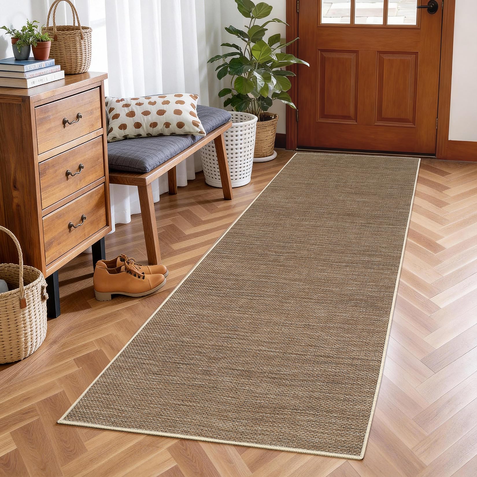 2x6 Runner Rug for Hallway Modern Solid Washable Kitchen Rugs Non Slip Outdoor Patio Runner Rugs Indoor Outdoor Easy Jute Rug Neutral Easy Jute Runners for Porch Entryway Living Room Bedroom, Natural