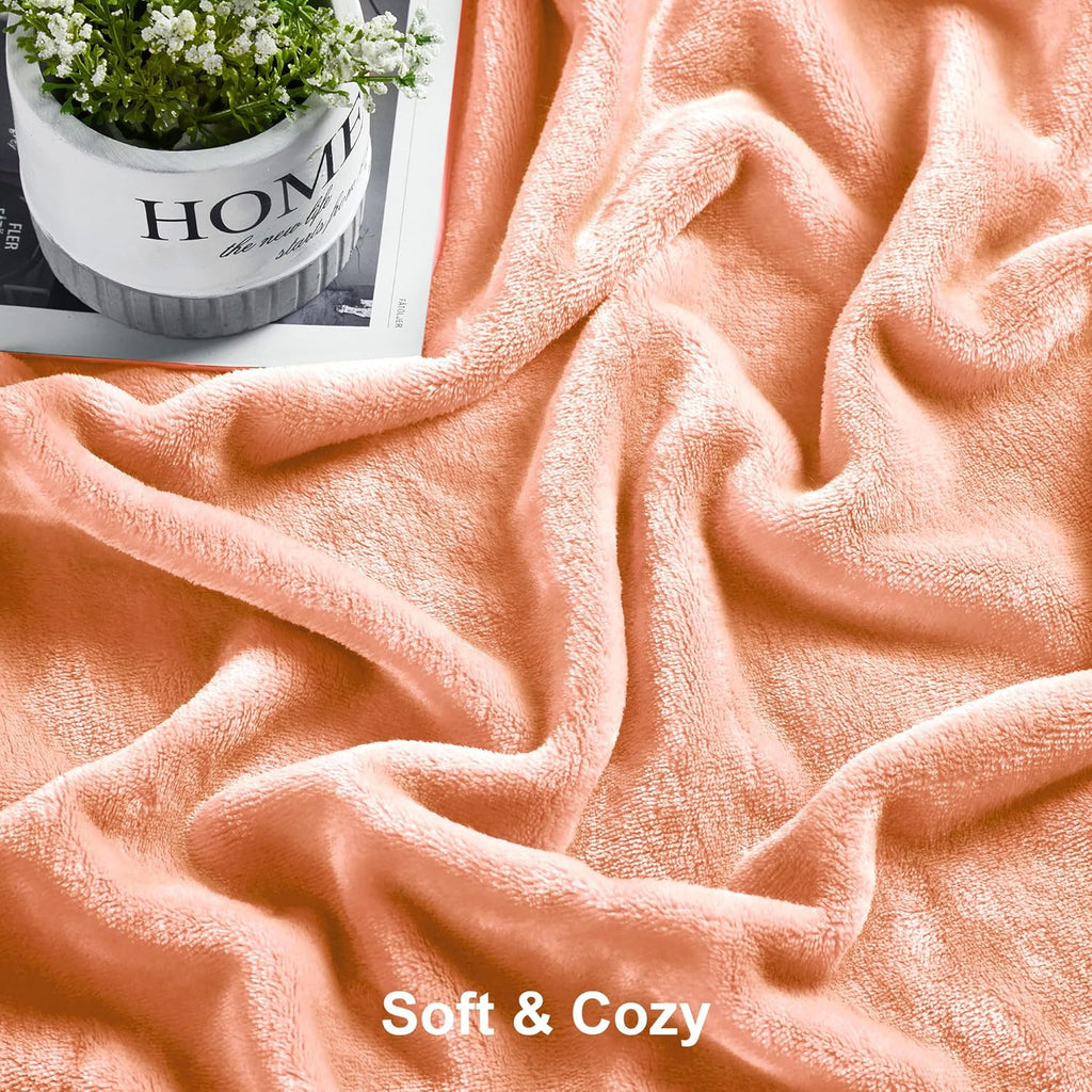 DREAMNINE Super Soft Fuzzy Fleece Throw Blanket for Couch Sofa 50" x 60", Decorative Solid Lightweight Velvet Blanket for Chair, Cozy Accent Shaggy Micro Plush Flannel Blankets for Bedroom Dorm, Peach