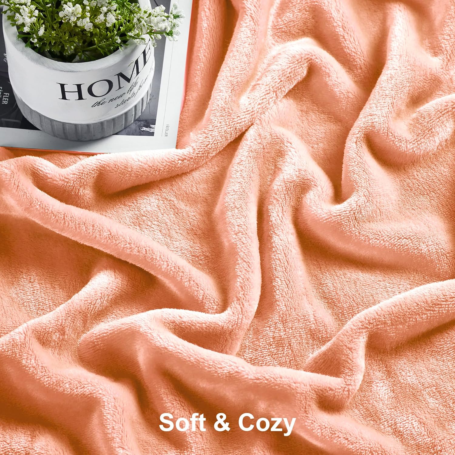 DREAMNINE Super Soft Fuzzy Fleece Throw Blanket for Couch Sofa 50" x 60", Decorative Solid Lightweight Velvet Blanket for Chair, Cozy Accent Shaggy Micro Plush Flannel Blankets for Bedroom Dorm, Peach