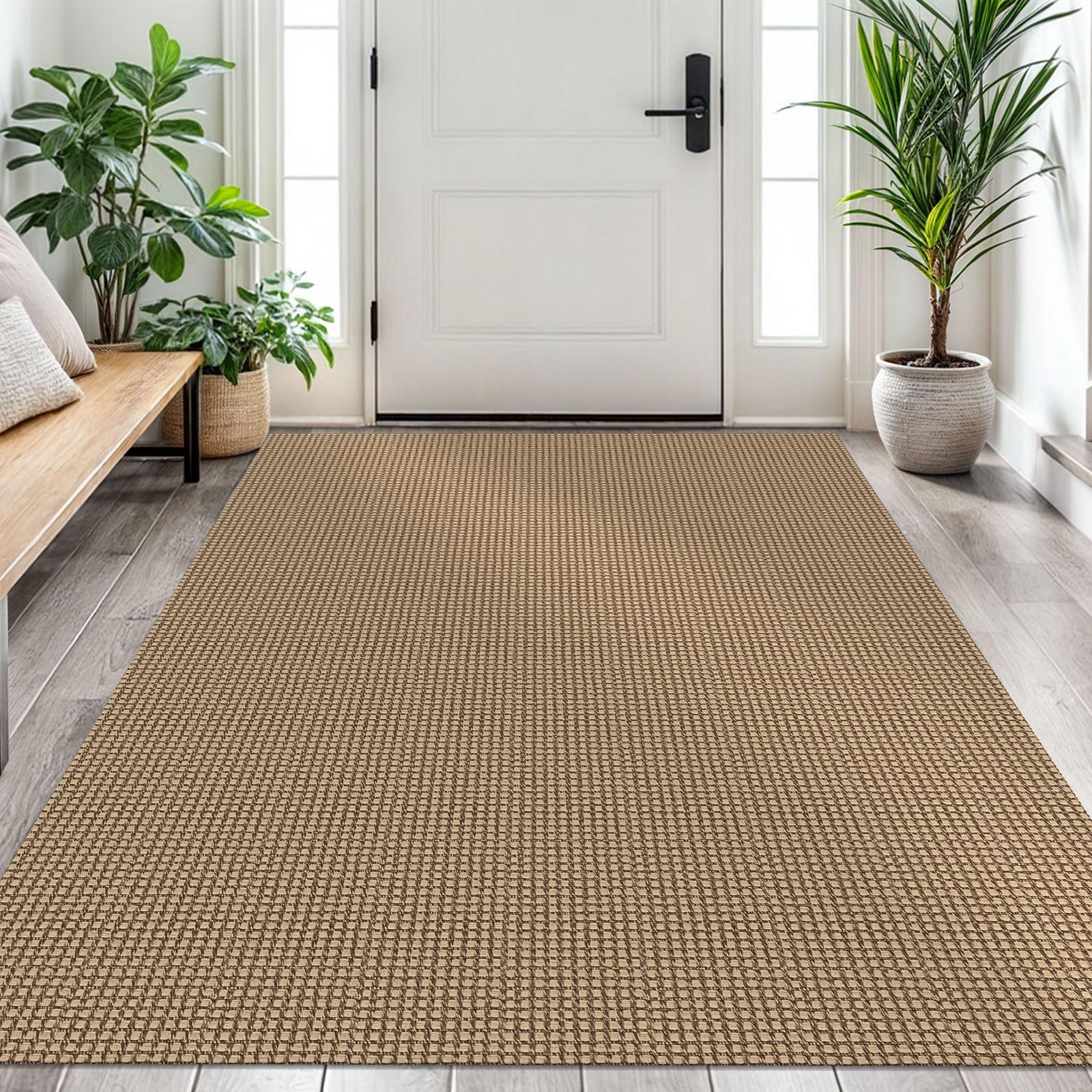 EARTHALL Woven Runner Rug 2x5 Ft Washable Runners for Hallways Cotton Non Slip Rubber Backed Kitchen Runner Braided Indoor Floor Carpet for Entryway, Hallway, Kitchen, Bedroom, Orange/Tan/Brown