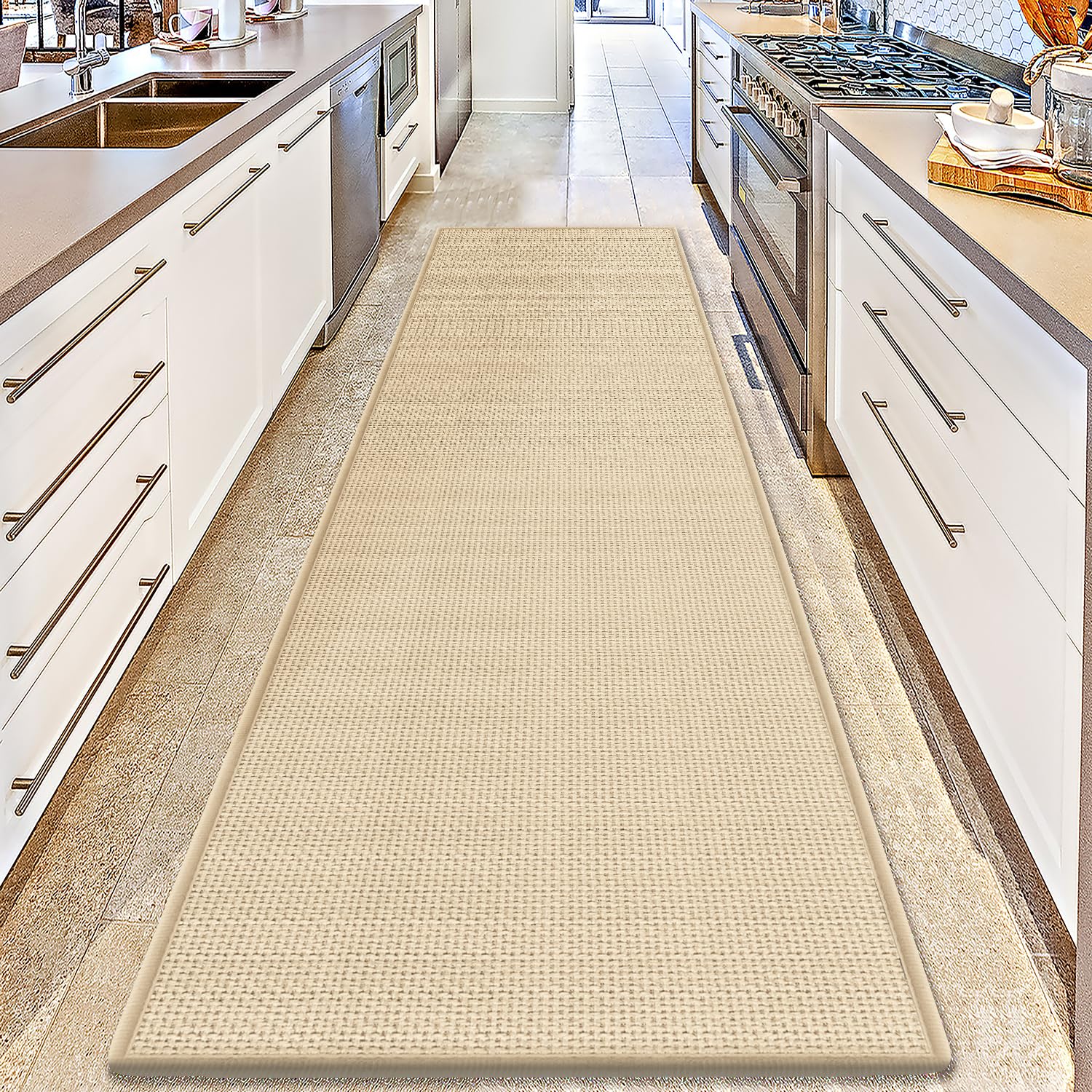 GOYLSER 10 ft Washable Runner Rug Jute Carpet Runner for Hallway, Non Slip Bath Rug Runner Mat, Beige Indoor Runner Rugs for Entryway