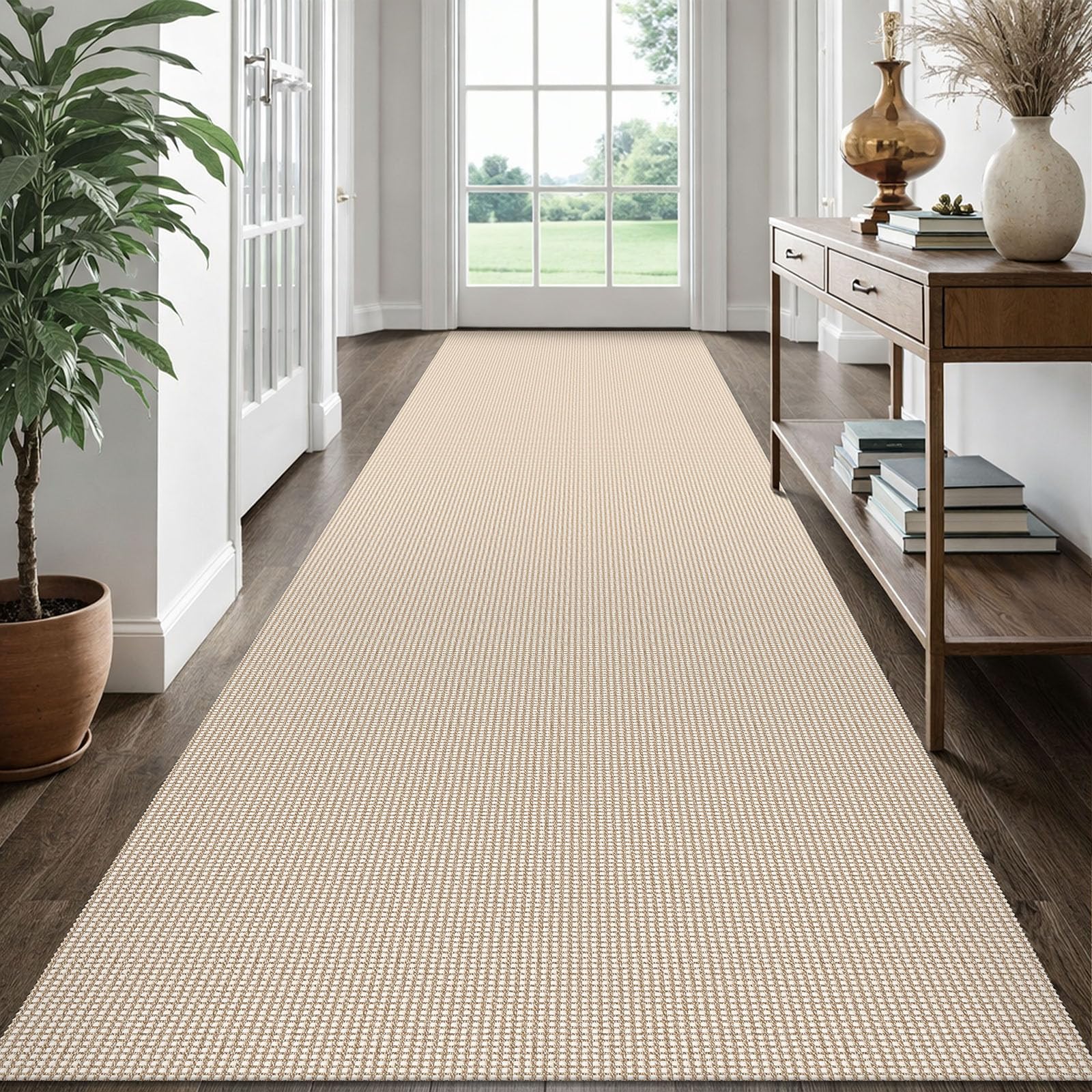 EARTHALL Woven Runner Rug 2x5 Ft Washable Runners for Hallways Cotton Non Slip Rubber Backed Kitchen Runner Braided Indoor Floor Carpet for Entryway, Hallway, Kitchen, Bedroom, Orange/Tan/Brown