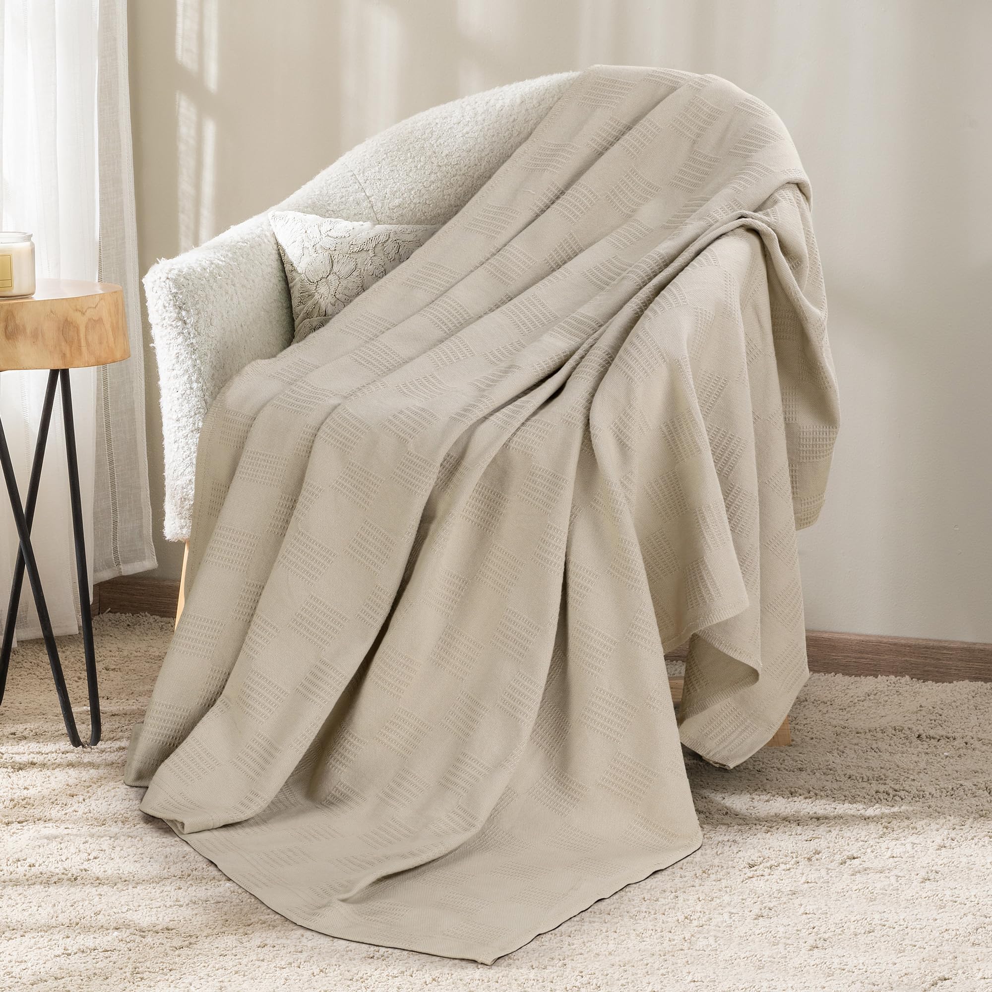 Utopia Bedding 100% Cotton Thermal Blanket Smoke Gray Queen Size Soft, Lightweight, Breathable, Cozy Spring and Summer Blankets for Bed, Home Room Decor Gifts for Women and Men (90x90 Inches)