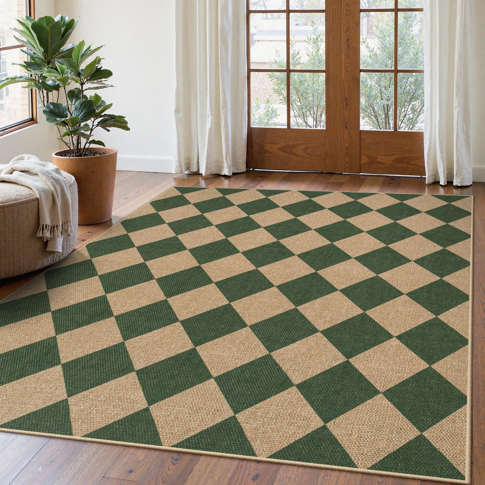 Lahome Colette Checkered Easy Jute Runner Rug, 2x8 Hallway Kitchen Runner Rug Non Slip Washable Outdoor Carpet for Entryway Indoor, Checkerboard Black Indoor Outdoor Carpet for Hallway 8ft Entry