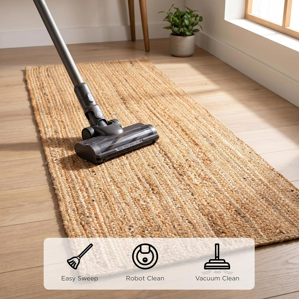 Jute Braided Runner Rug, Natural - 2x6 Feet, Farmhouse Hand Woven Coastal Runners for Hallways, Kitchen, Bedroom, Entry Door | Neutral Boho Beige Floor Carpet for Nursery, Balcony - 24x72 Inches