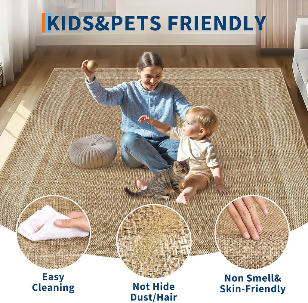 2x6 Runner Rug for Hallway Modern Solid Washable Kitchen Rugs Non Slip Outdoor Patio Runner Rugs Indoor Outdoor Easy Jute Rug Neutral Easy Jute Runners for Porch Entryway Living Room Bedroom, Natural