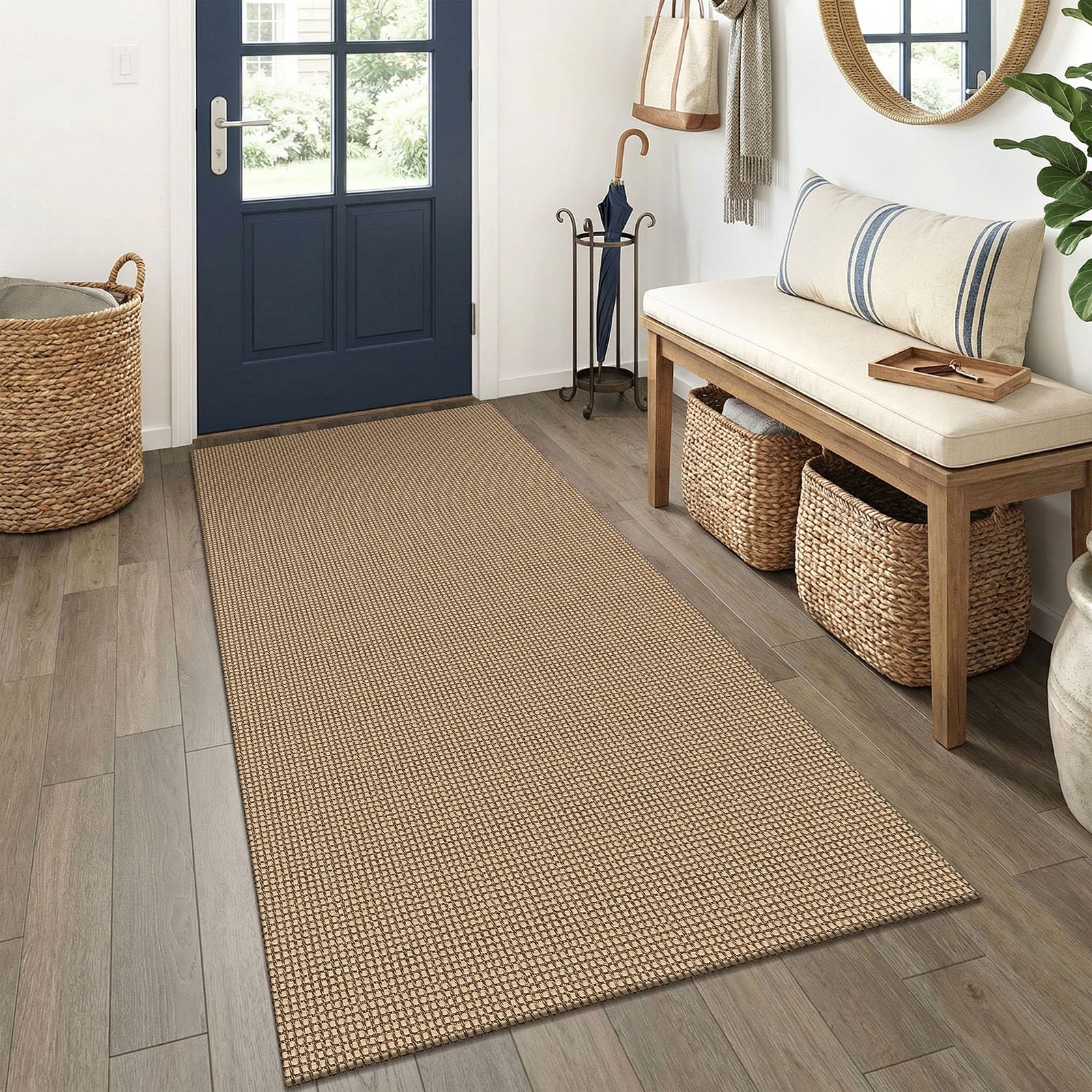 EARTHALL Woven Runner Rug 2x5 Ft Washable Runners for Hallways Cotton Non Slip Rubber Backed Kitchen Runner Braided Indoor Floor Carpet for Entryway, Hallway, Kitchen, Bedroom, Orange/Tan/Brown