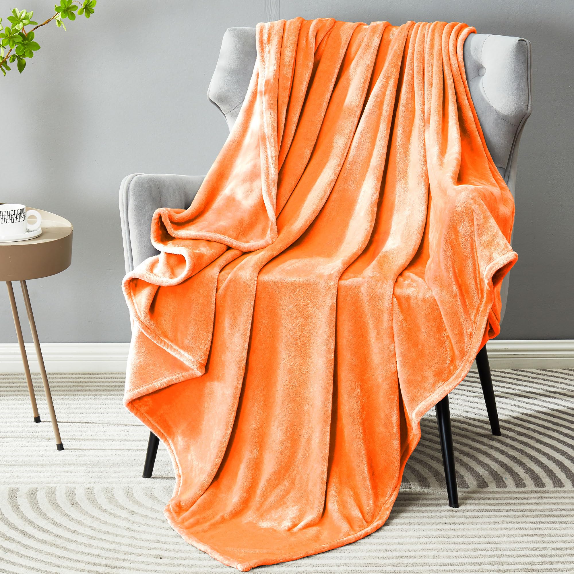 DREAMNINE Super Soft Fuzzy Fleece Throw Blanket for Couch Sofa 50" x 60", Decorative Solid Lightweight Velvet Blanket for Chair, Cozy Accent Shaggy Micro Plush Flannel Blankets for Bedroom Dorm, Peach