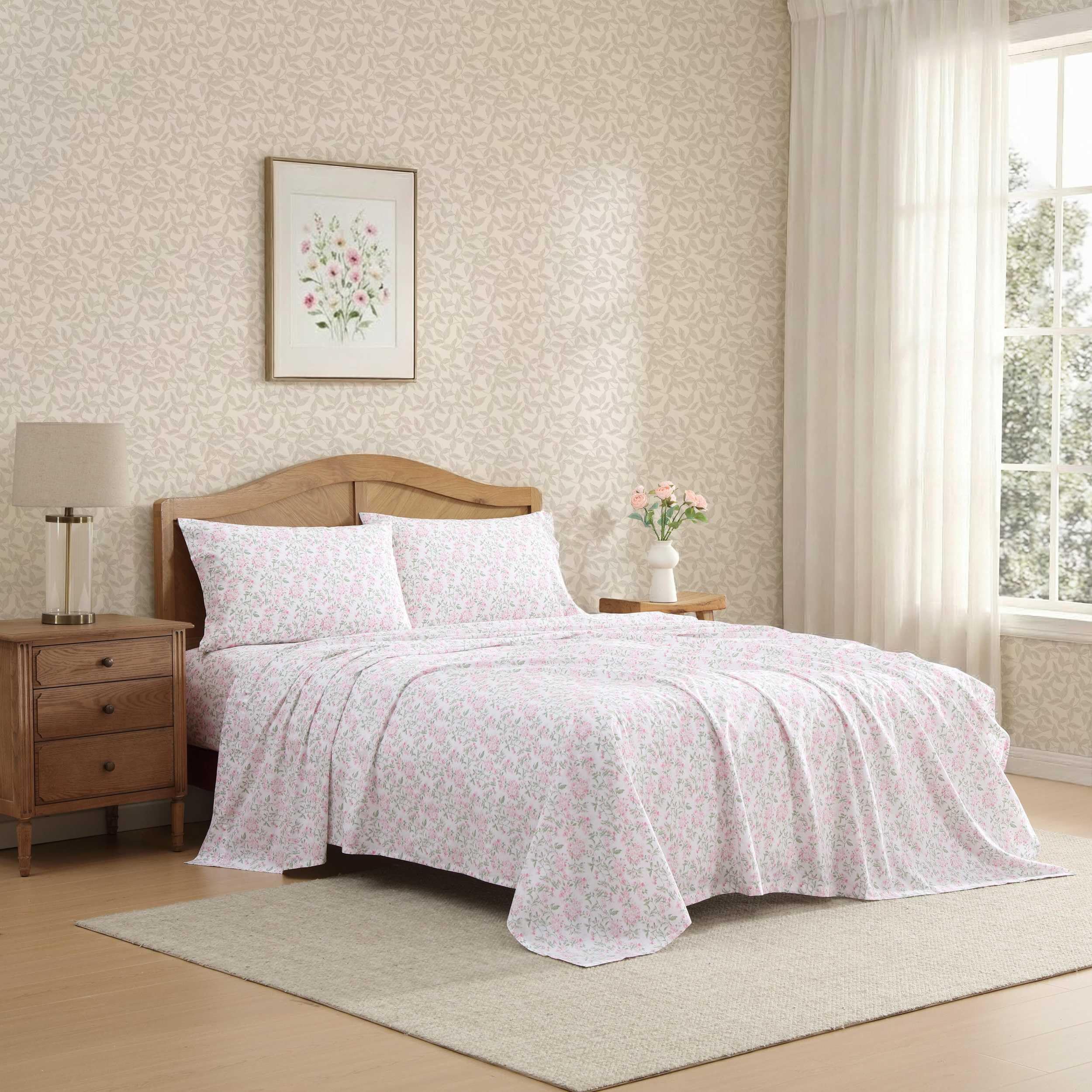Laura Ashley - Queen Sheet Set, Crisp & Cool Sheets w/a Naturally Smooth Cotton Percale Feel, Deep Pocket, Bed Sheets with Matching Pillowcases & Fitted Sheet (Francesca Blue)