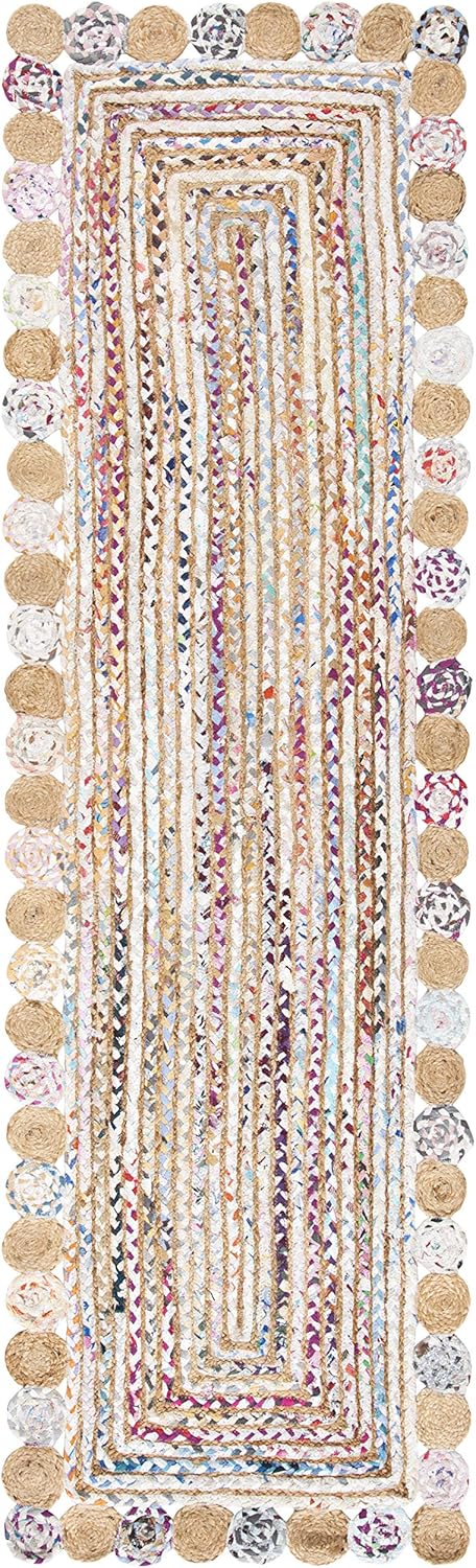 SAFAVIEH Cape Cod Collection Runner Rug - 2'3" x 6', Beige & Multi, Handmade Boho Braided Jute & Cotton, Ideal for High Traffic Areas in Living Room, Bedroom (CAP201B)