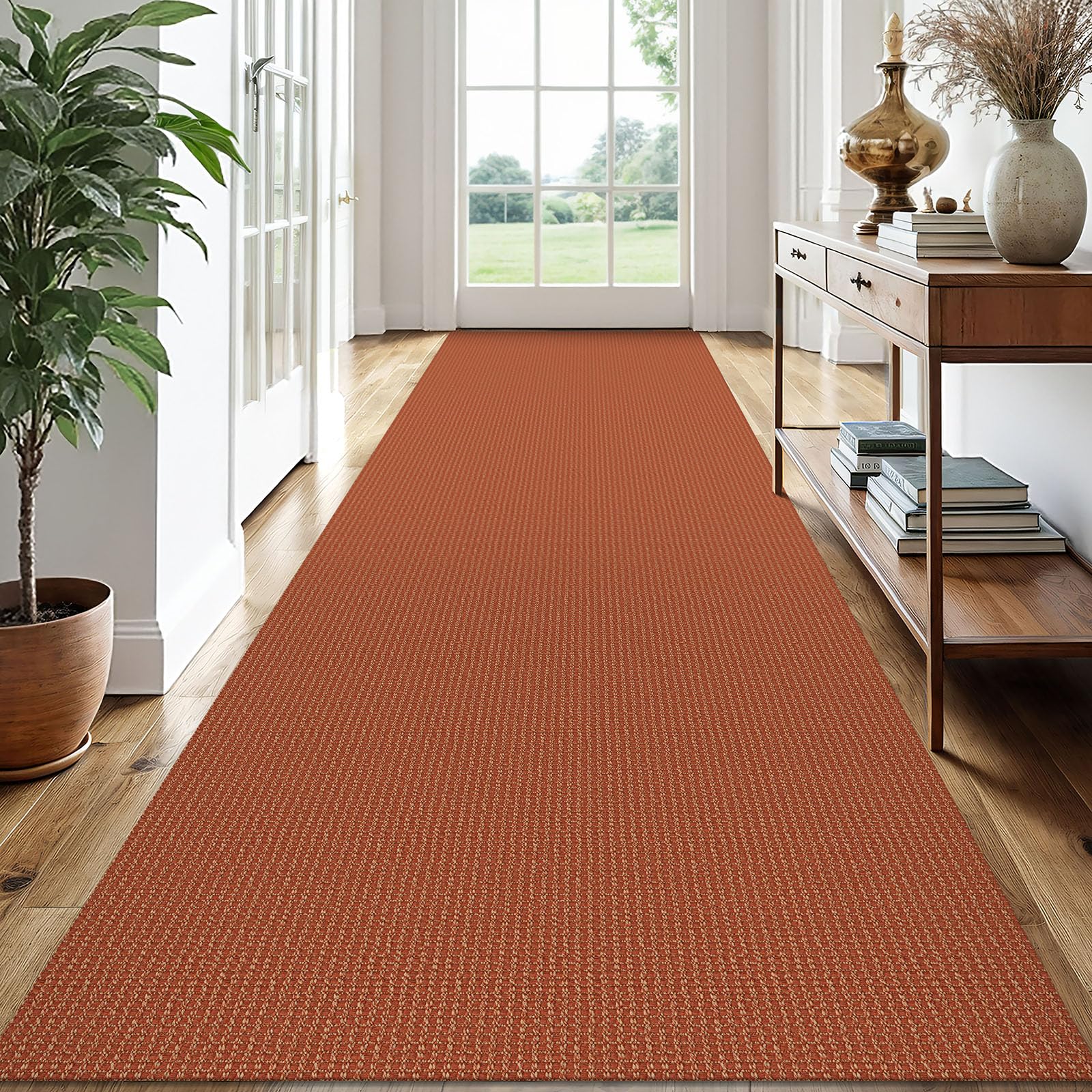 EARTHALL Woven Runner Rug 2x5 Ft Washable Runners for Hallways Cotton Non Slip Rubber Backed Kitchen Runner Braided Indoor Floor Carpet for Entryway, Hallway, Kitchen, Bedroom, Orange/Tan/Brown