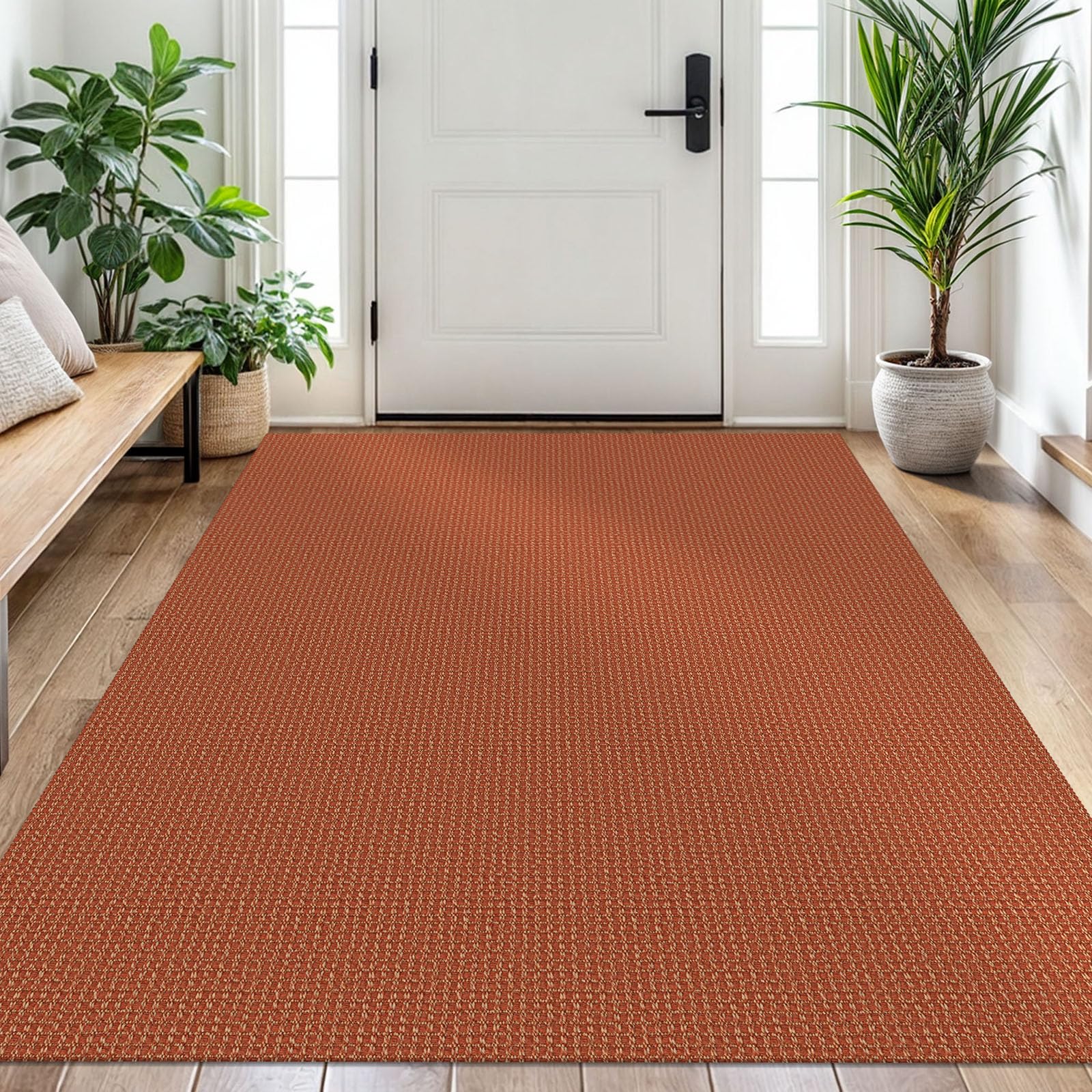EARTHALL Woven Runner Rug 2x5 Ft Washable Runners for Hallways Cotton Non Slip Rubber Backed Kitchen Runner Braided Indoor Floor Carpet for Entryway, Hallway, Kitchen, Bedroom, Orange/Tan/Brown