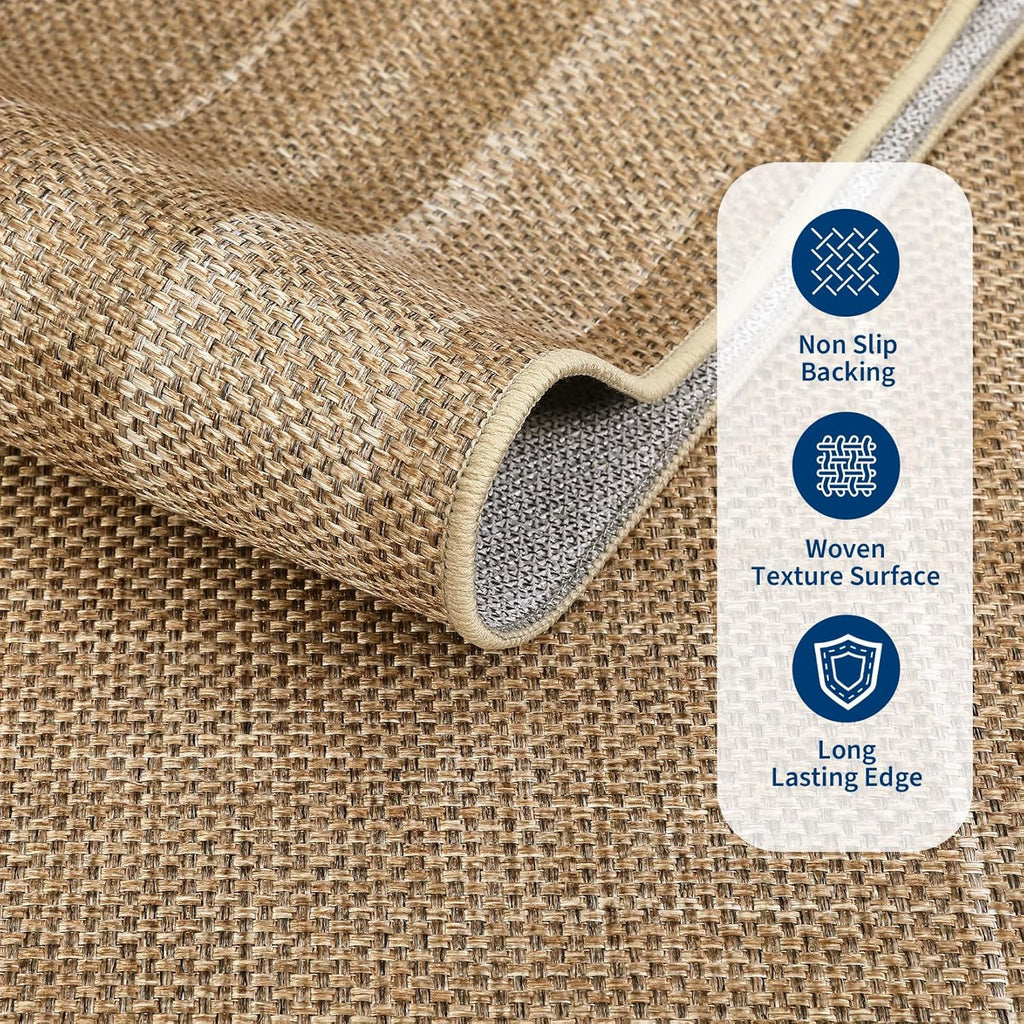 2x6 Runner Rug for Hallway Modern Solid Washable Kitchen Rugs Non Slip Outdoor Patio Runner Rugs Indoor Outdoor Easy Jute Rug Neutral Easy Jute Runners for Porch Entryway Living Room Bedroom, Natural