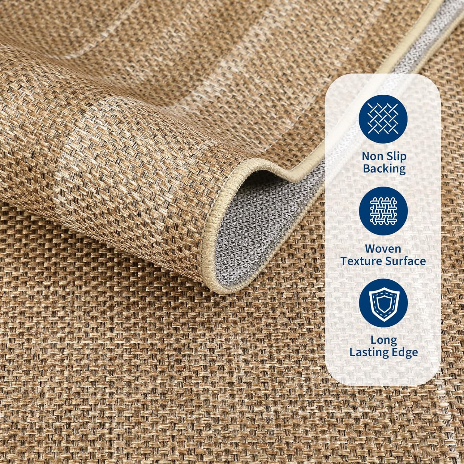 2x6 Runner Rug for Hallway Modern Solid Washable Kitchen Rugs Non Slip Outdoor Patio Runner Rugs Indoor Outdoor Easy Jute Rug Neutral Easy Jute Runners for Porch Entryway Living Room Bedroom, Natural