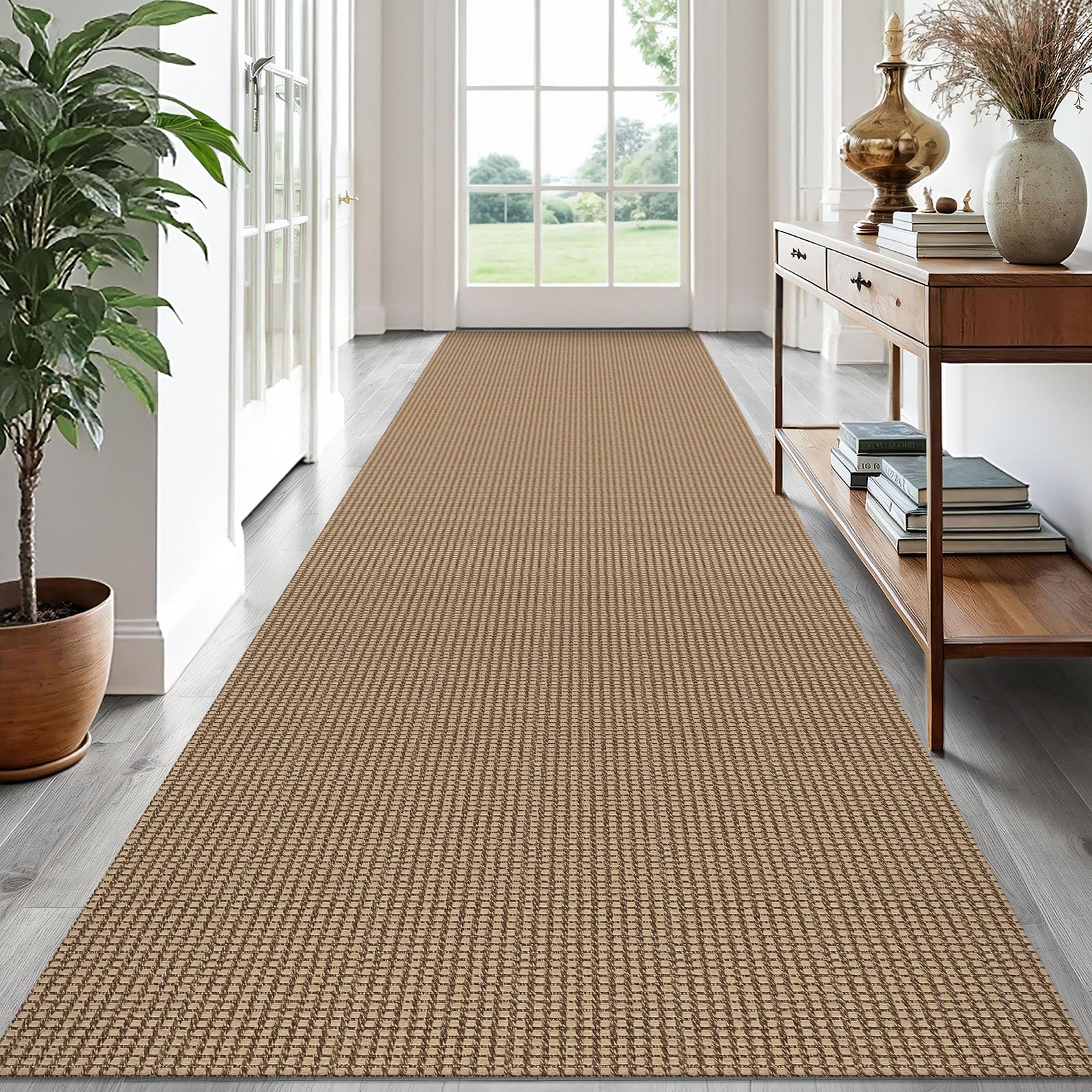 EARTHALL Woven Runner Rug 2x5 Ft Washable Runners for Hallways Cotton Non Slip Rubber Backed Kitchen Runner Braided Indoor Floor Carpet for Entryway, Hallway, Kitchen, Bedroom, Orange/Tan/Brown
