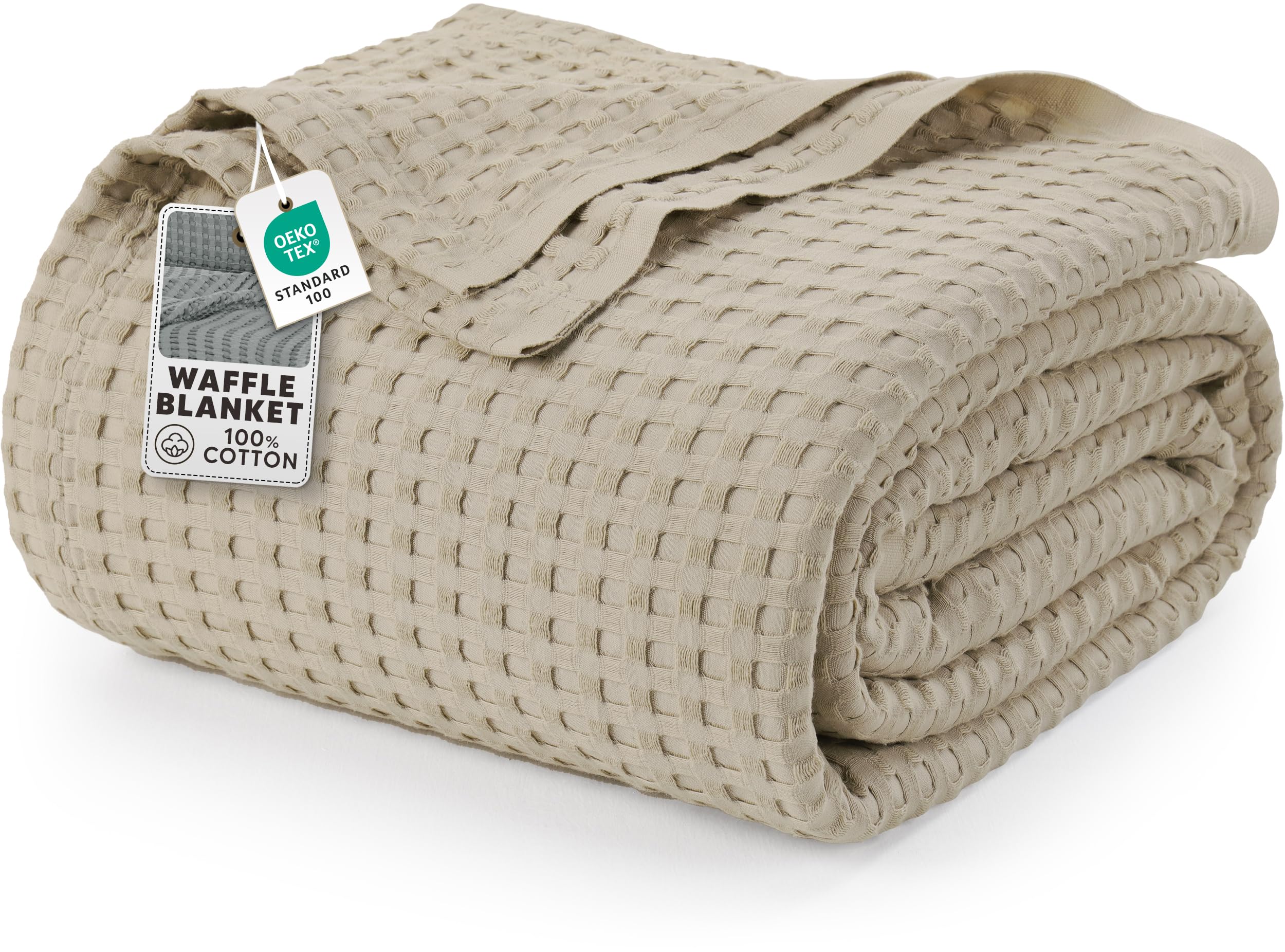 Utopia Bedding 100% Cotton Waffle Weave Blanket Queen Size for Bed - Lightweight, Breathable Summer Blankets Soft and Cozy, Gifts for Women Home Room Decor (White, 90x90 Inch)